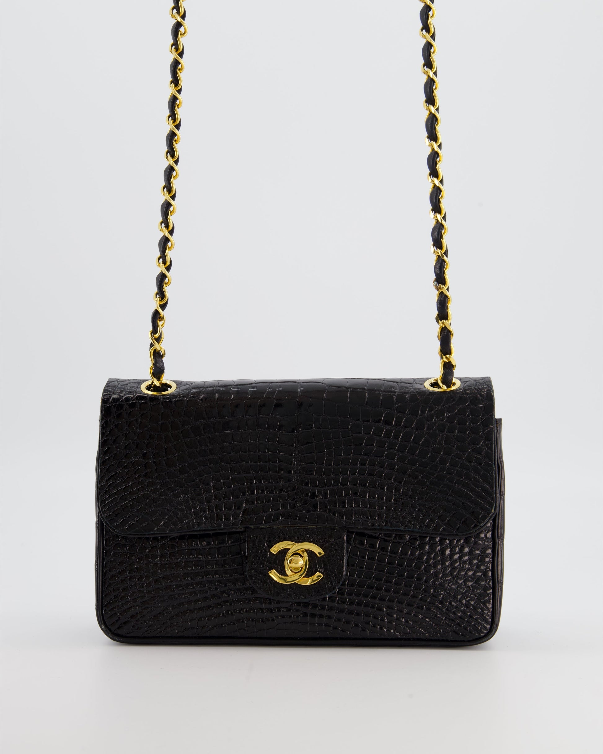 Chanel *rare* Black Classic Flap Bag in Shiny Crocodile Leather with Gold Hardware