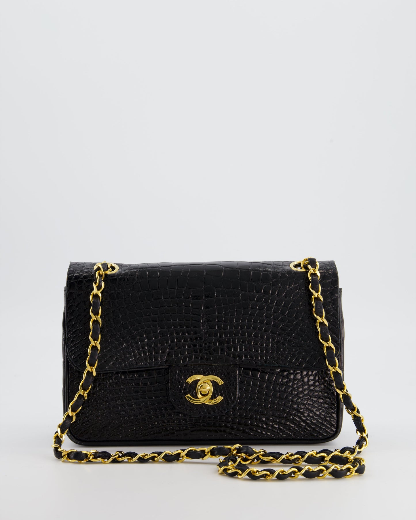 Chanel *rare* Black Classic Flap Bag in Shiny Crocodile Leather with Gold Hardware