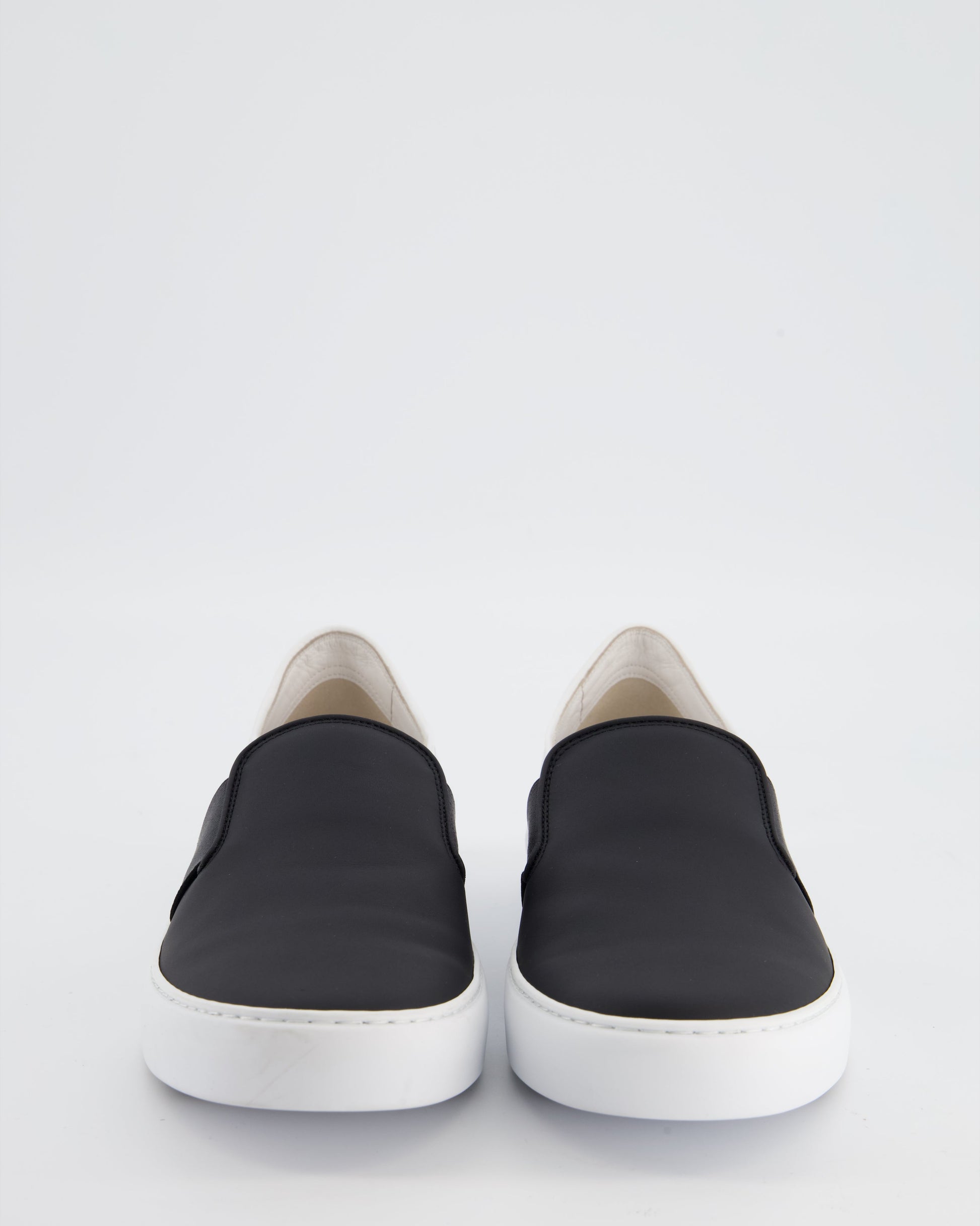 Chanel Black & White Calfskin Leather Slip-On Trainers Eu 40 Women Shoes