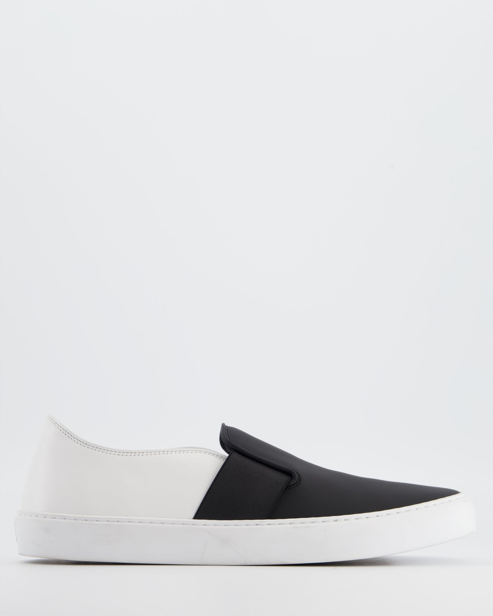 Chanel Black & White Calfskin Leather Slip-On Trainers Eu 40 Women Shoes