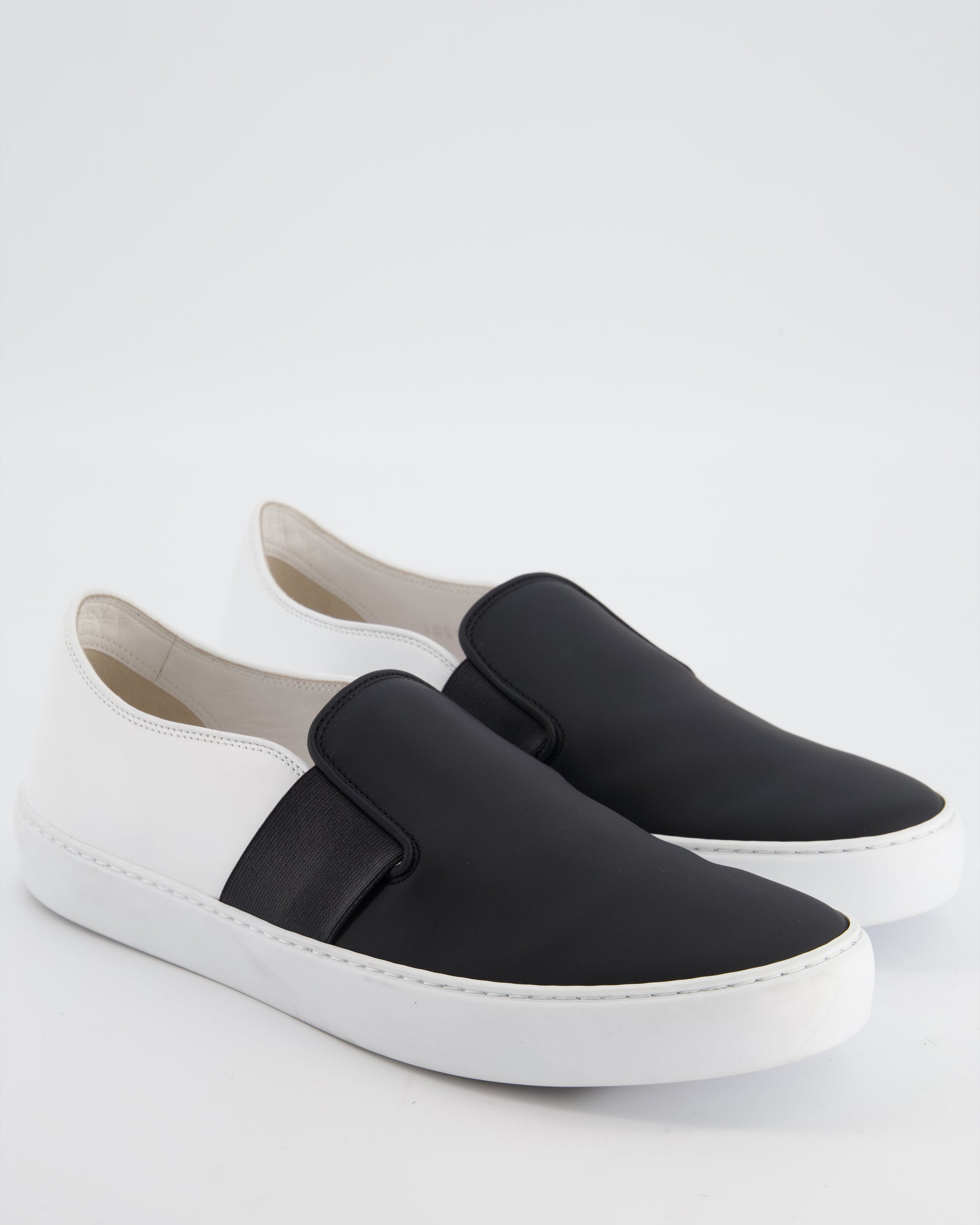 Chanel Black & White Calfskin Leather Slip on Trainers Eu 40 Women Shoes