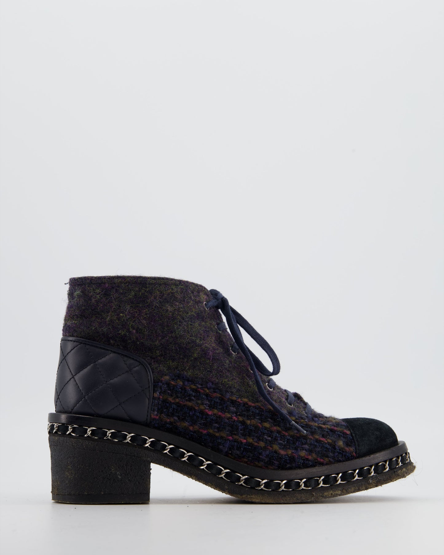 Chanel Black Calfskin Boots with Tweed,suede & Chain Detailing Size Eu 38 for Women