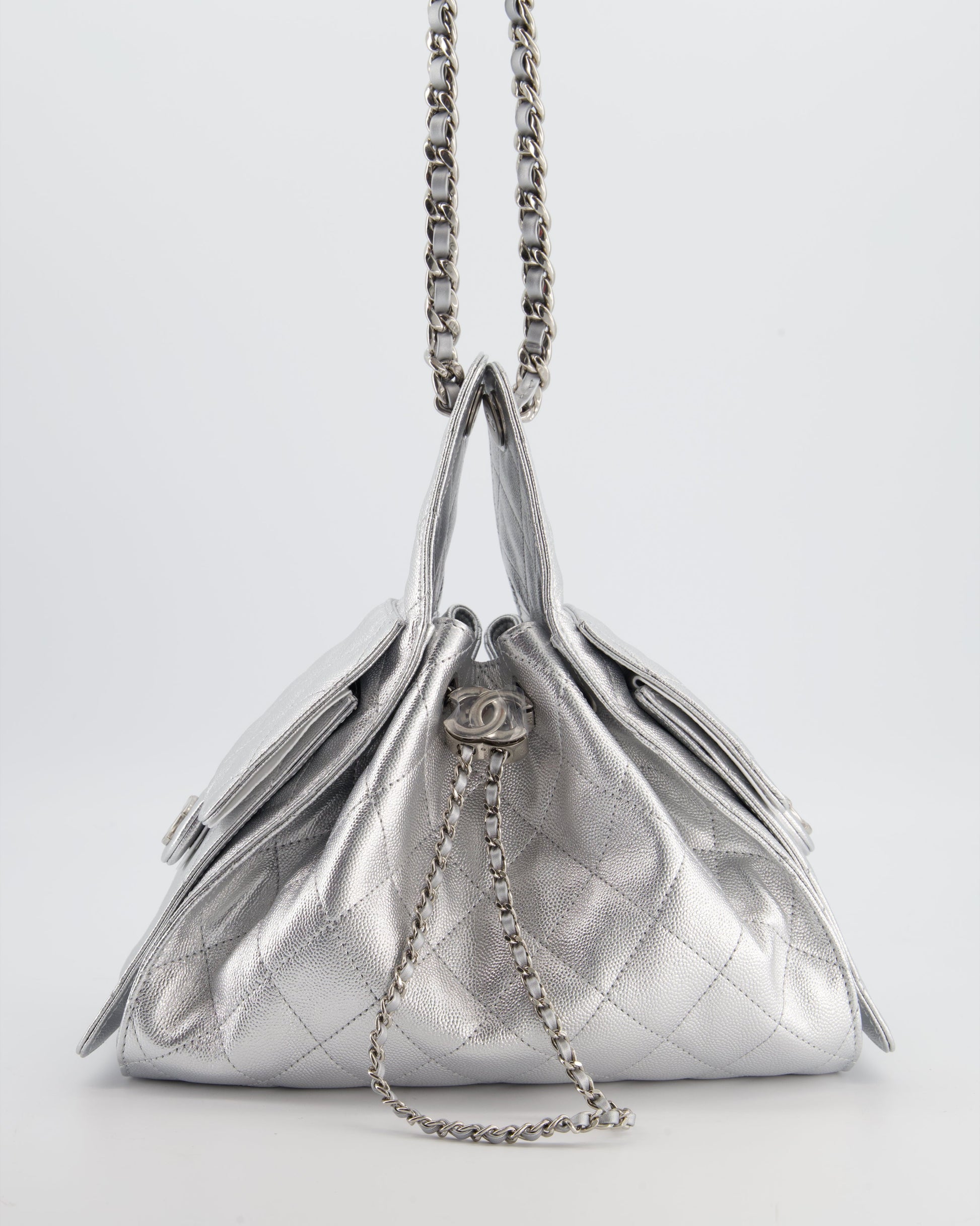 Chanel *rare* Silver Caviar Leather Small 25 Handbag with Silver Hardware