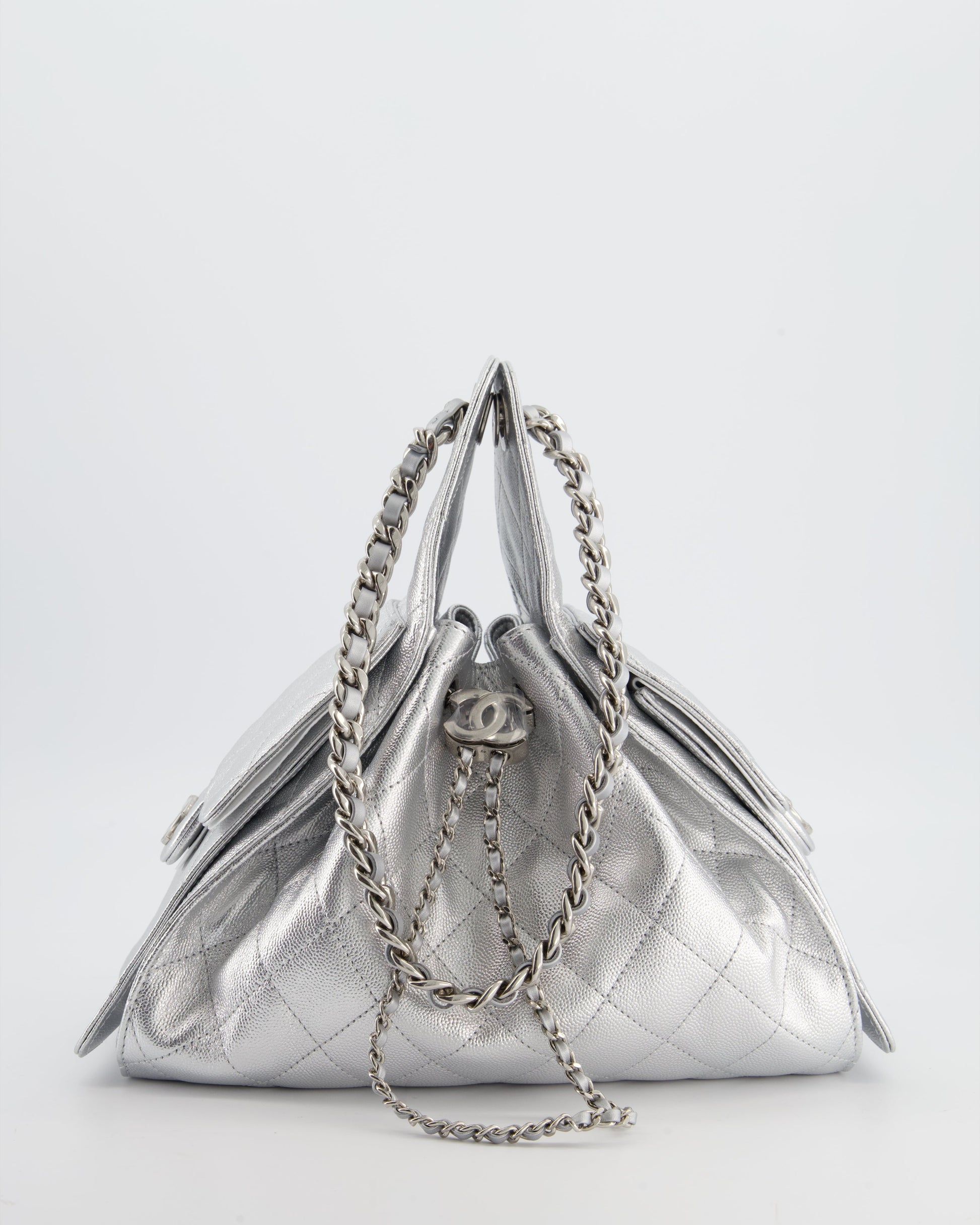 Chanel *rare* Silver Caviar Leather Small 25 Handbag with Silver Hardware