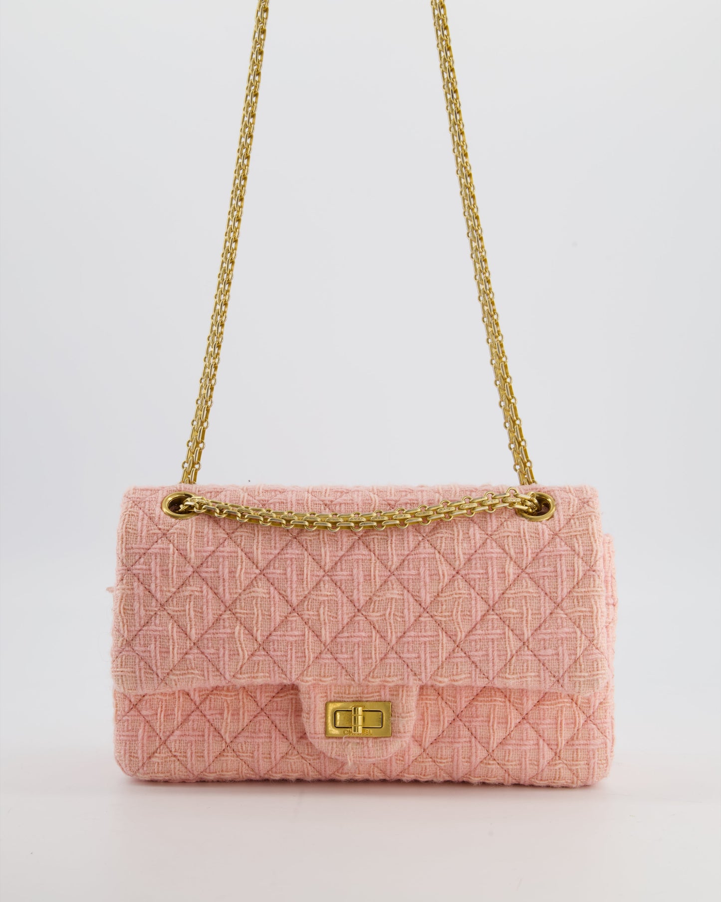 Chanel Pink Tweed Small Reissue 2.55 Double Flap Bag In With Ruthenium Hardware
