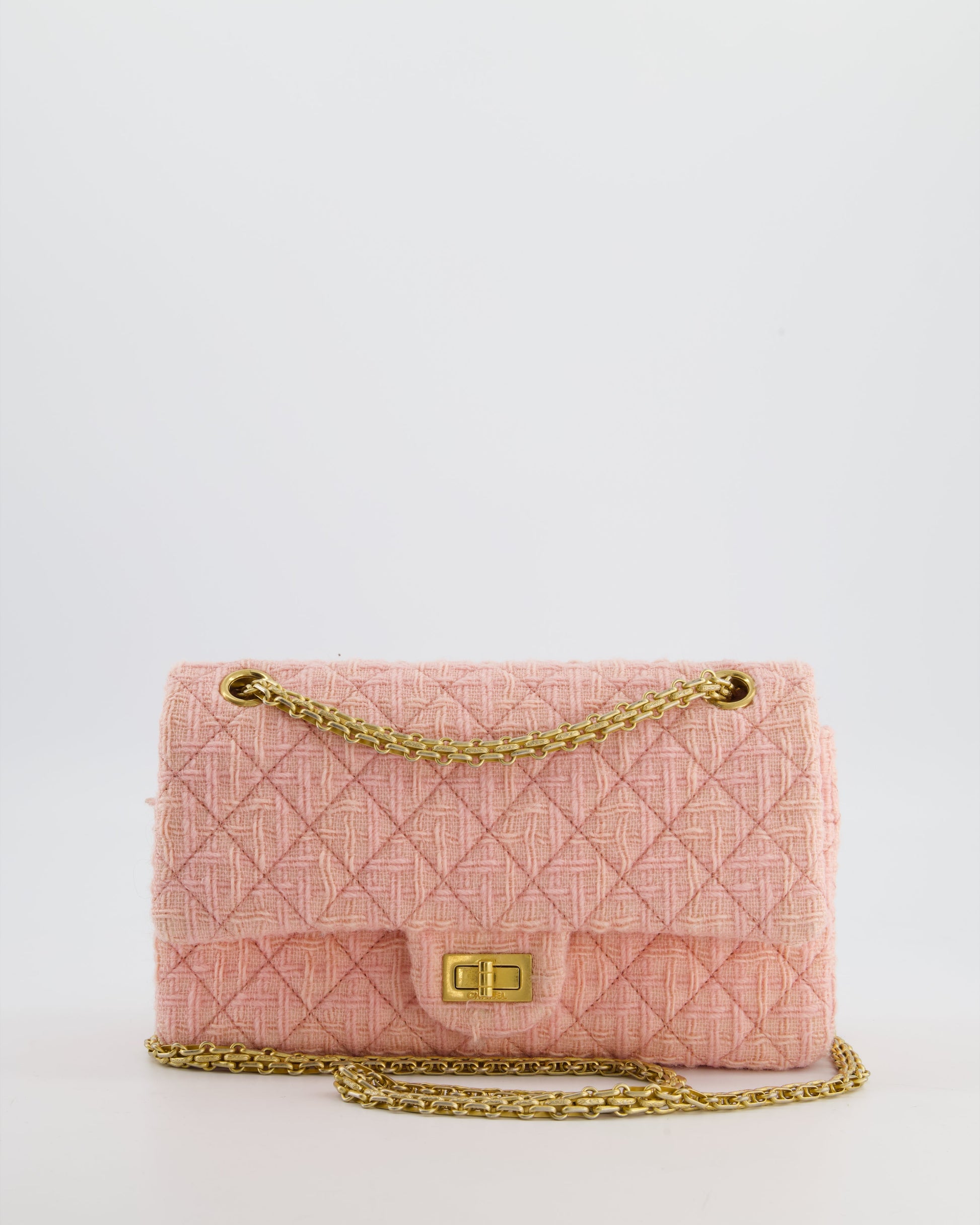 Chanel Pink Tweed Small Reissue 2.55 Double Flap Bag In With Ruthenium Hardware