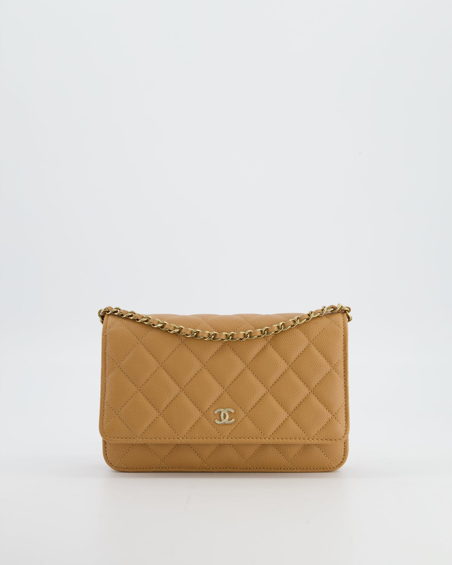 Chanel Caramel Wallet On Chain Bag In Caviar Leather With Champagne Gold Hardware