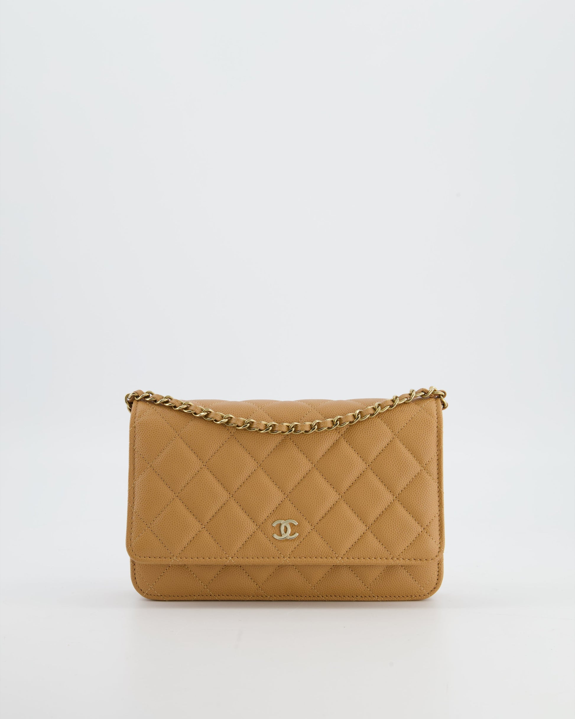 Chanel Caramel Wallet On Chain Bag In Caviar Leather With Champagne Gold Hardware