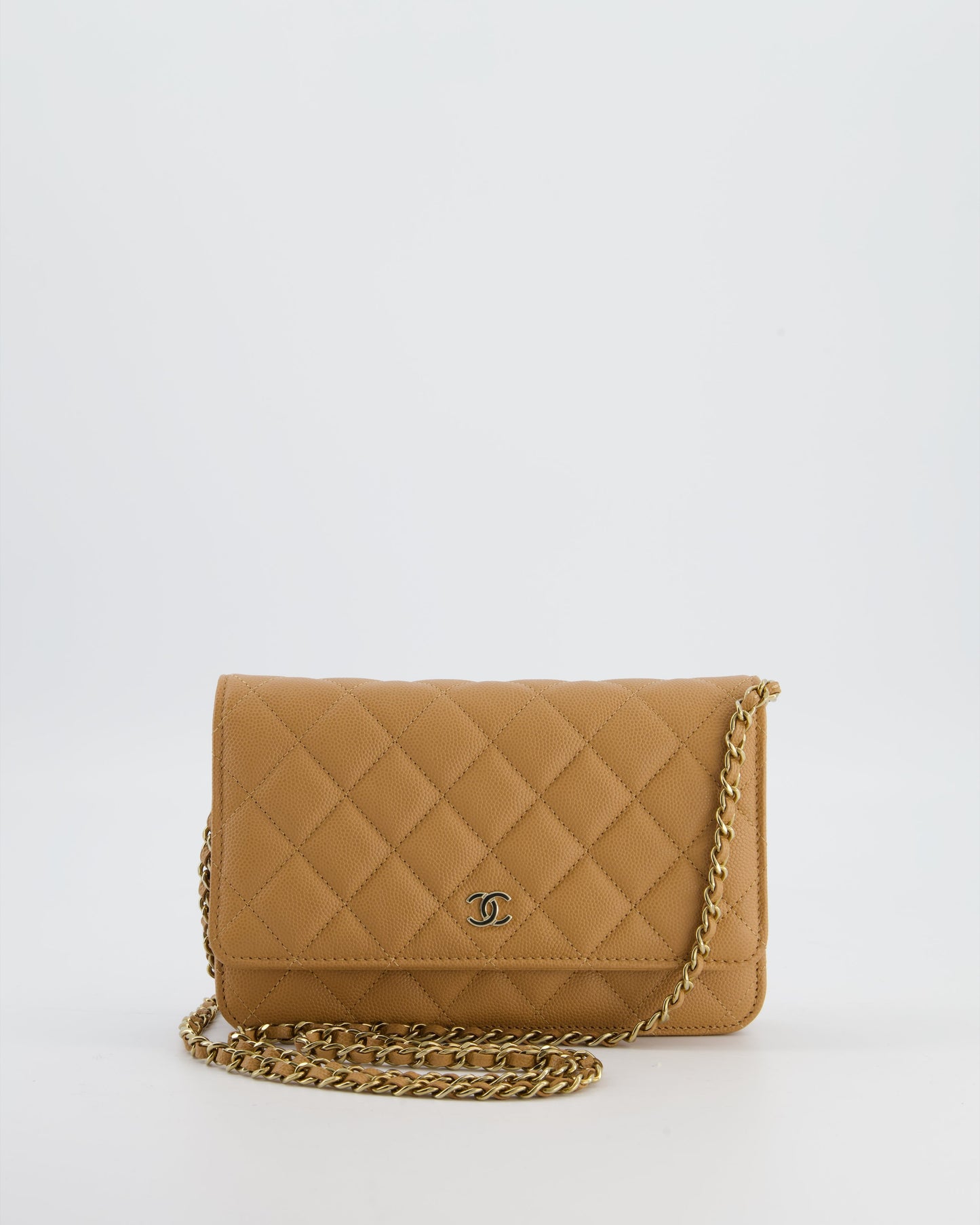 Chanel Caramel Wallet On Chain Bag In Caviar Leather With Champagne Gold Hardware