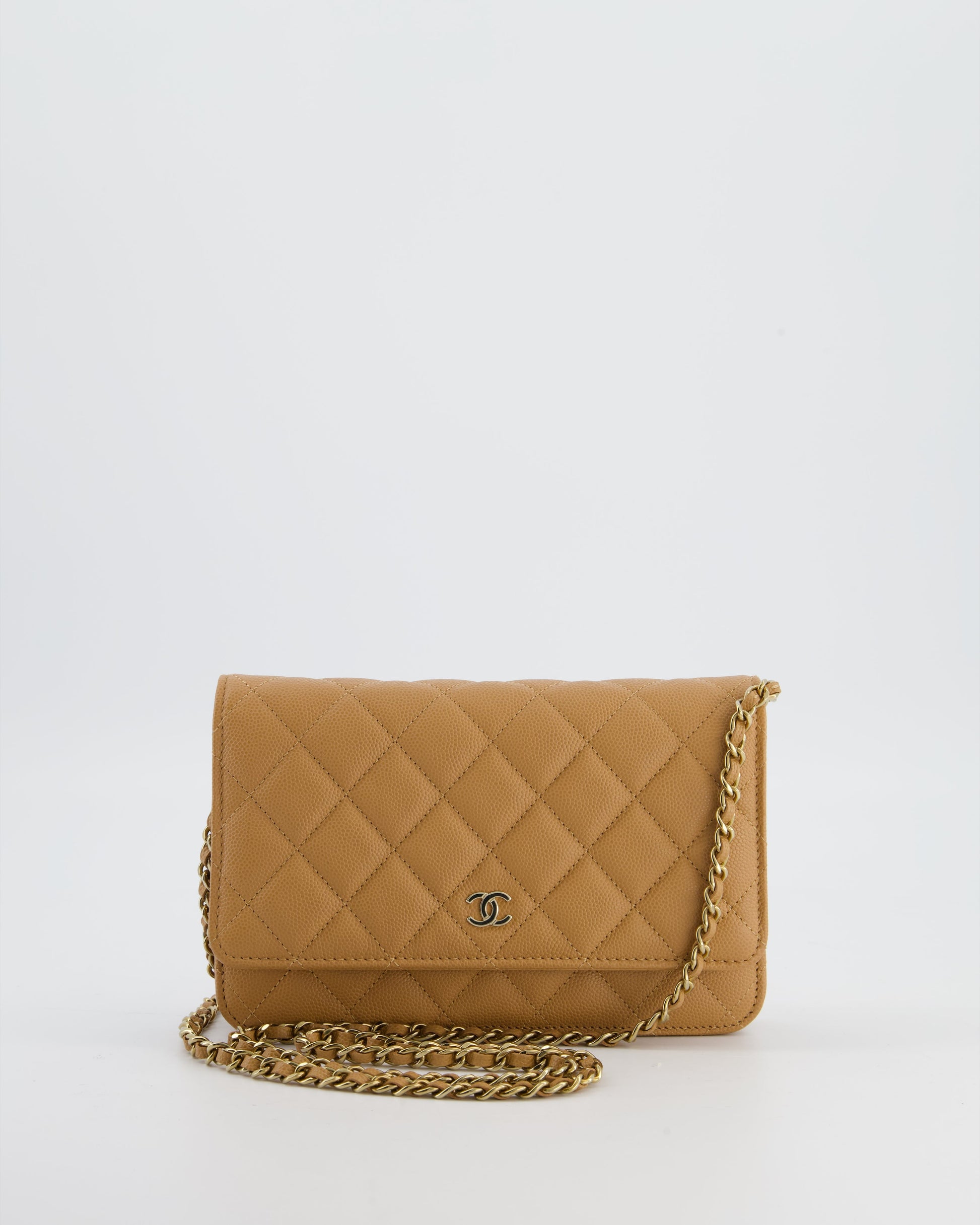 Chanel Caramel Wallet On Chain Bag In Caviar Leather With Champagne Gold Hardware