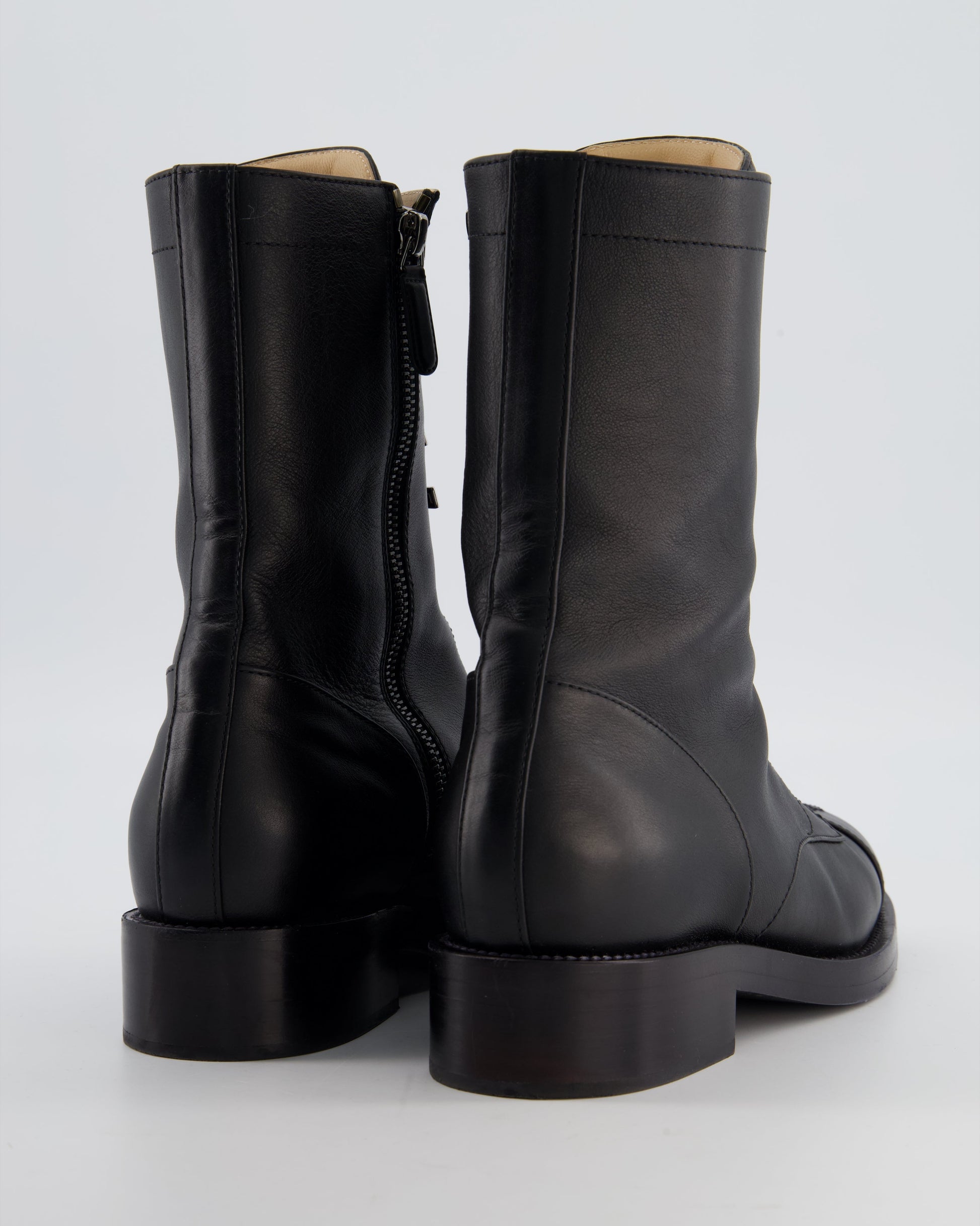 Chanel Black Lace Up CC Military Boots Size Eu 39.5C for Women