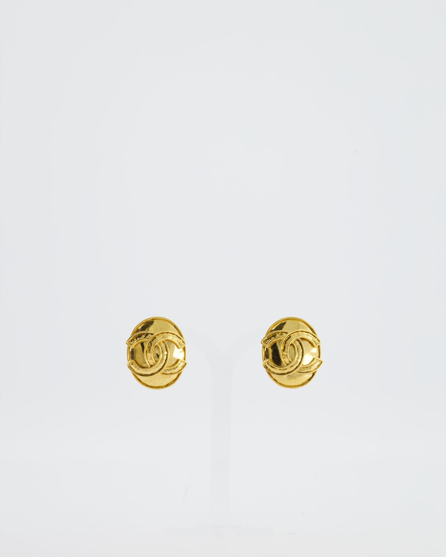 Chanel 94P   Gold Medallion Clip On Earrings with CC Logo Detail
