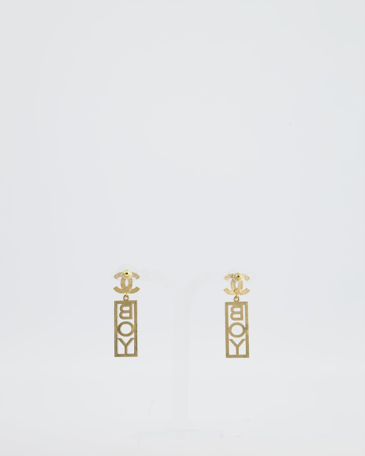 Chanel 22P Gold Crystal CC Earrings Drop BOY Pendant