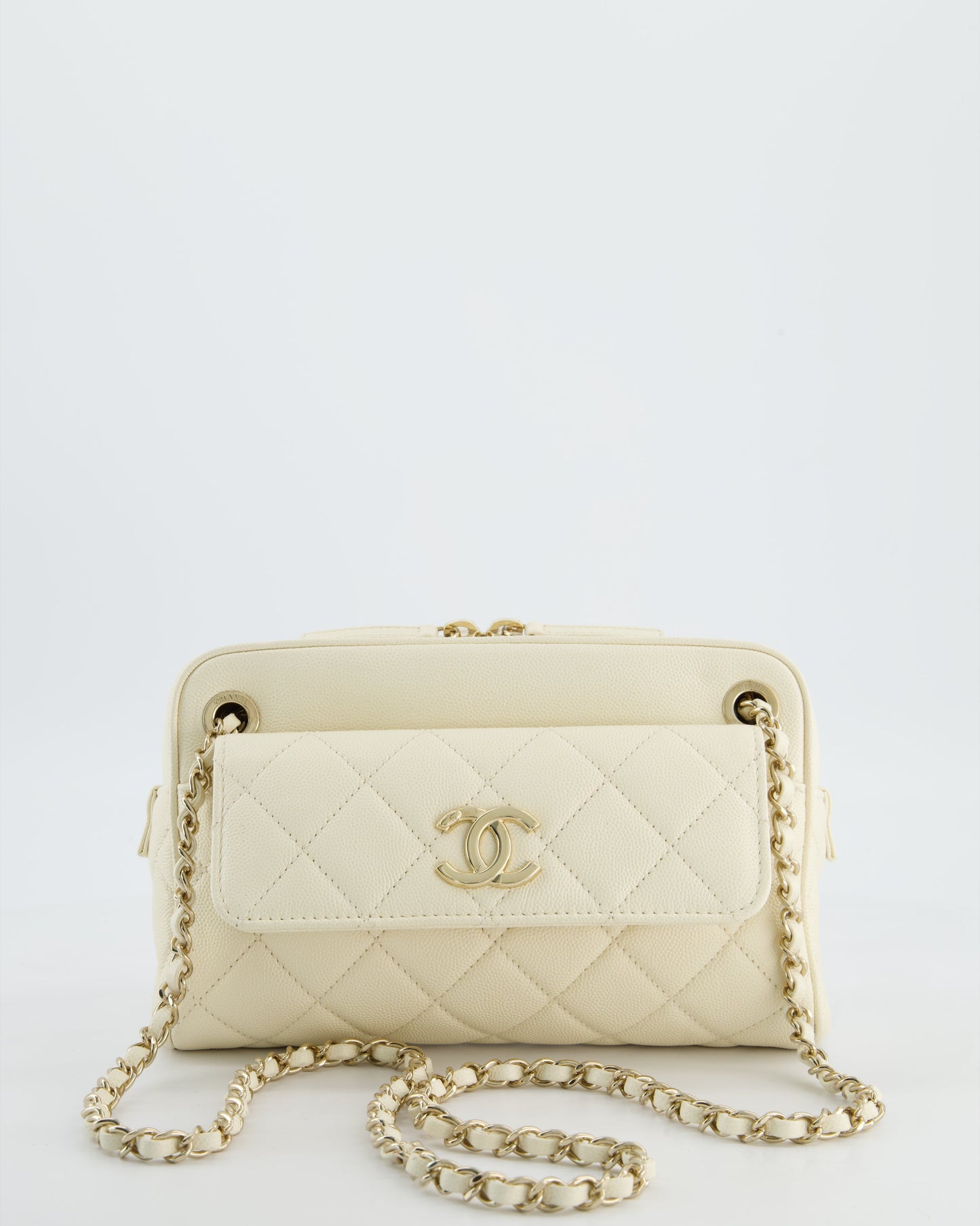 Chanel Camera Bag With Removable Wallet In Ivory Caviar Leather With Champagne Gold Hardware