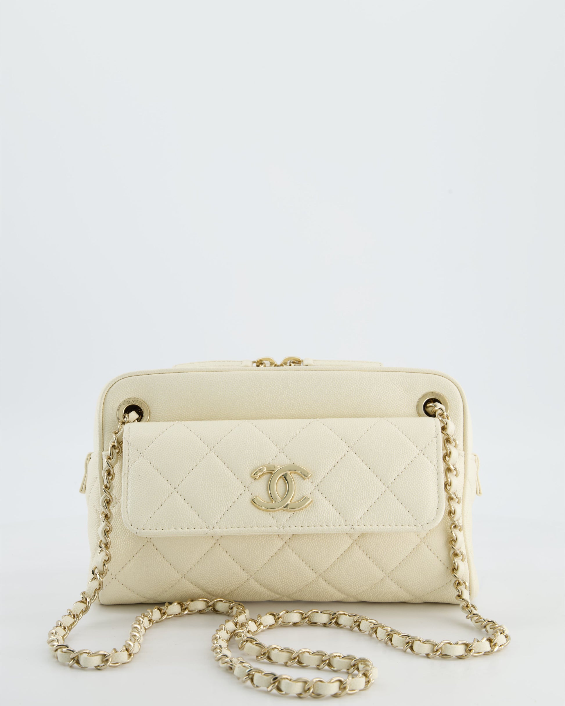 Chanel Camera Bag With Removable Wallet In Ivory Caviar Leather With Champagne Gold Hardware