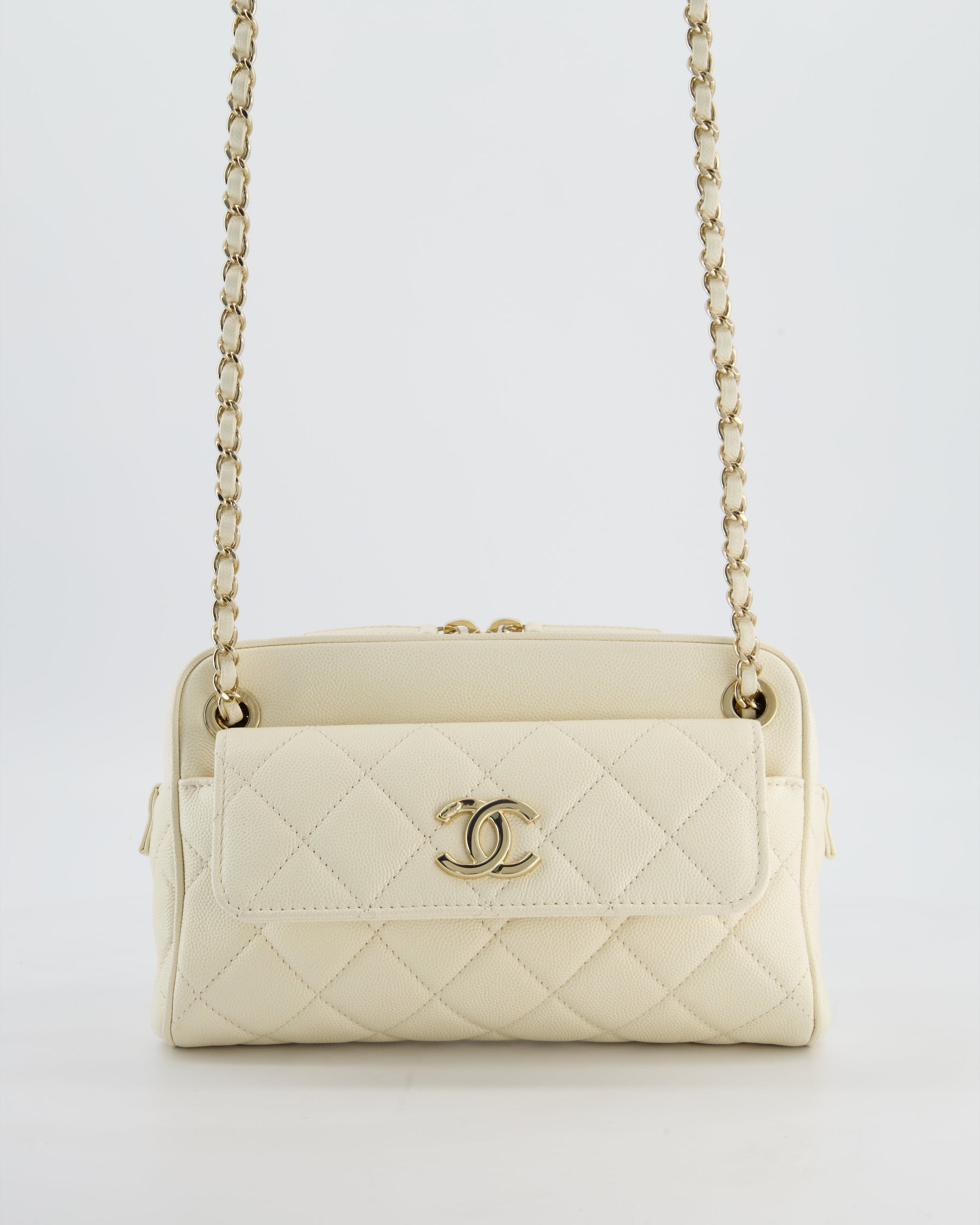 Chanel Camera Bag With Removable Wallet In Ivory Caviar Leather With Champagne Gold Hardware