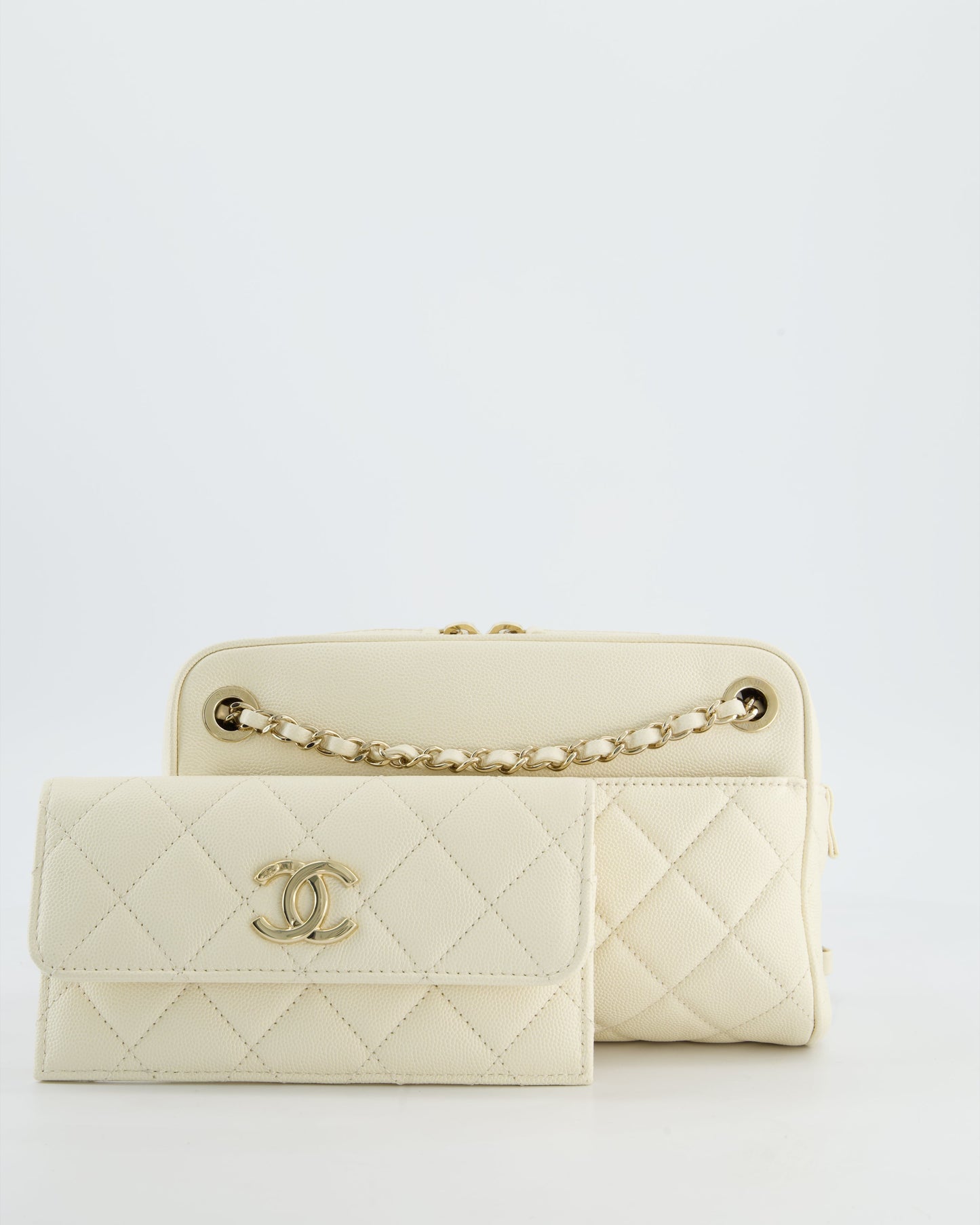 Chanel Camera Bag With Removable Wallet In Ivory Caviar Leather With Champagne Gold Hardware