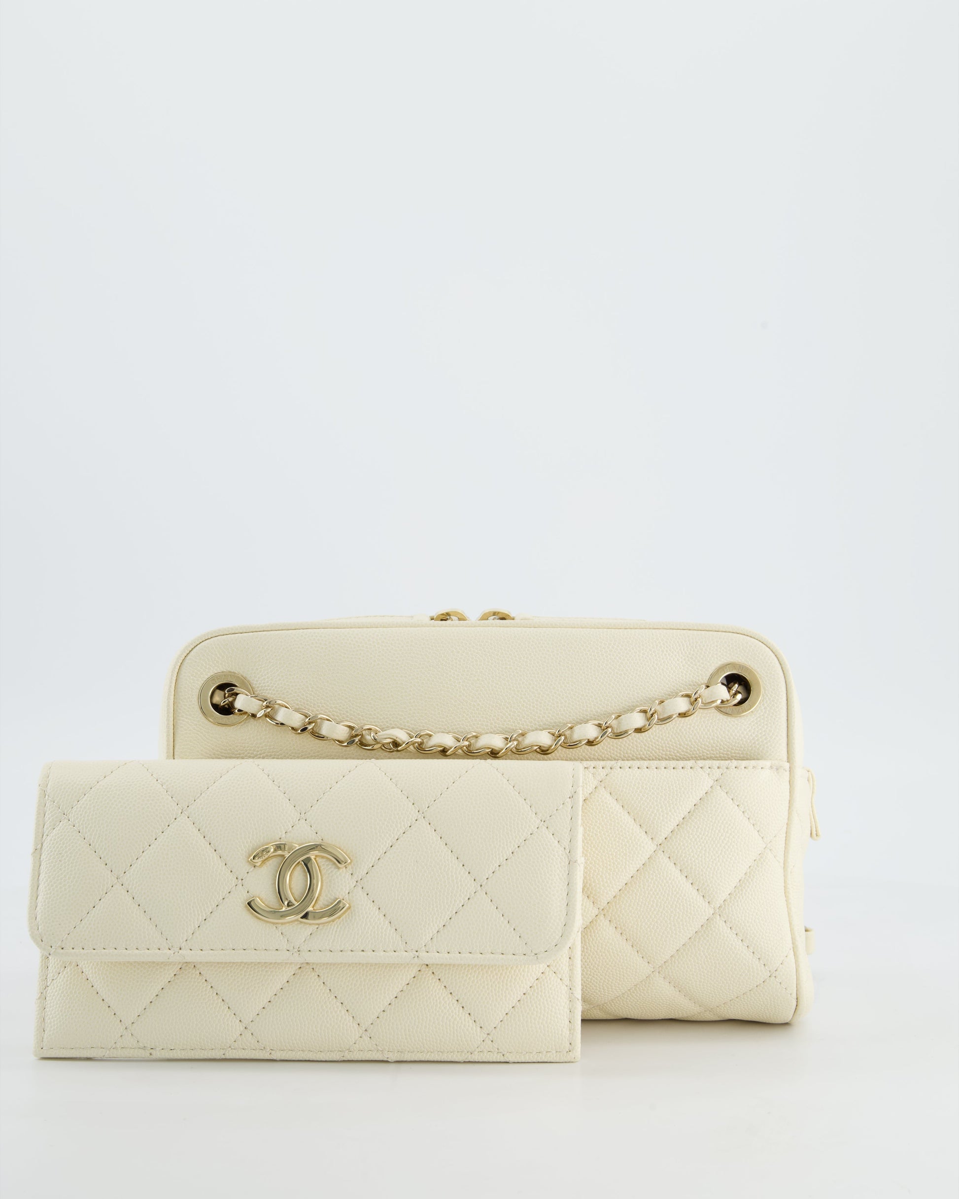 Chanel Camera Bag With Removable Wallet In Ivory Caviar Leather With Champagne Gold Hardware