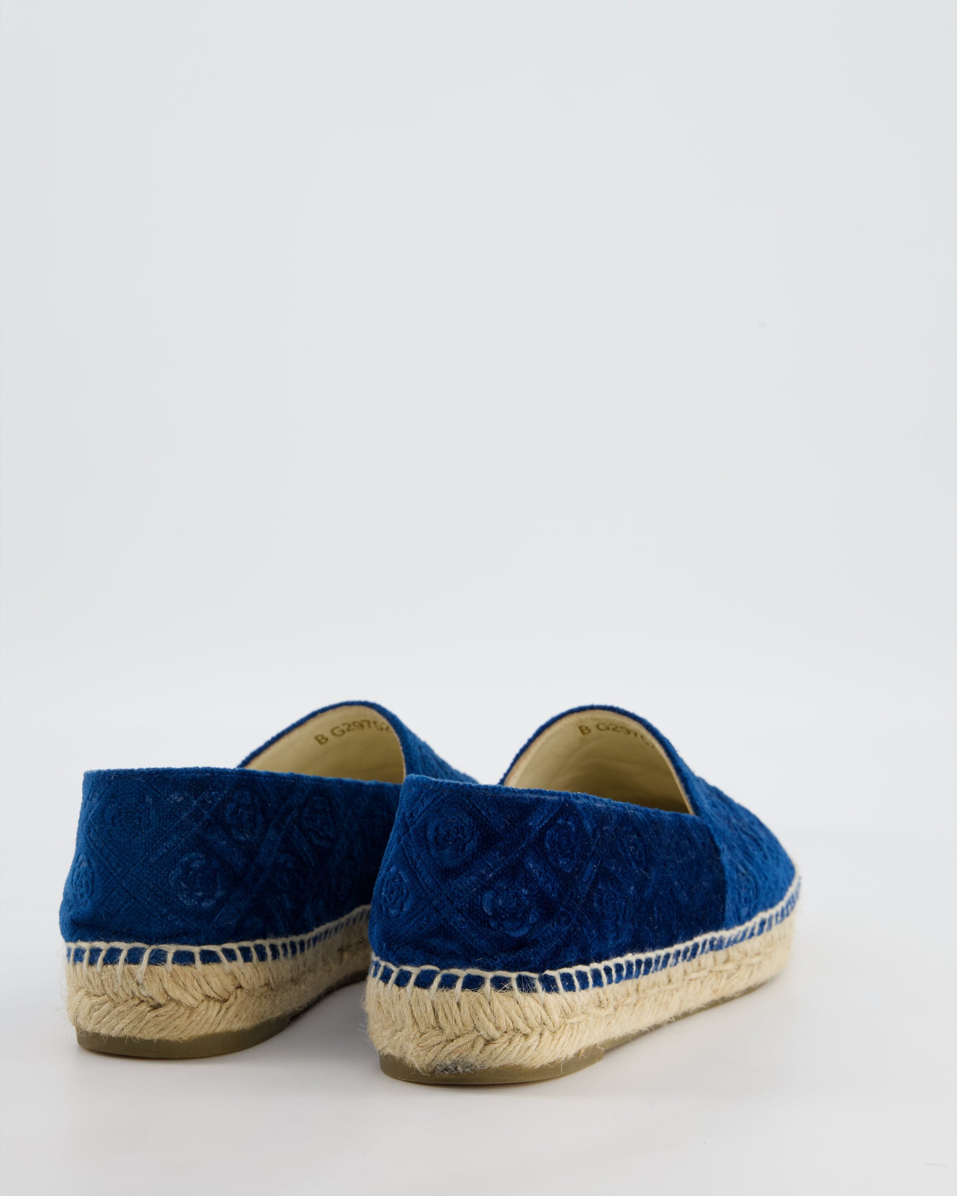 Chanel Blue Velvet Rose Print Espadrilles with CC Logo Size Eu 37 Women Shoes