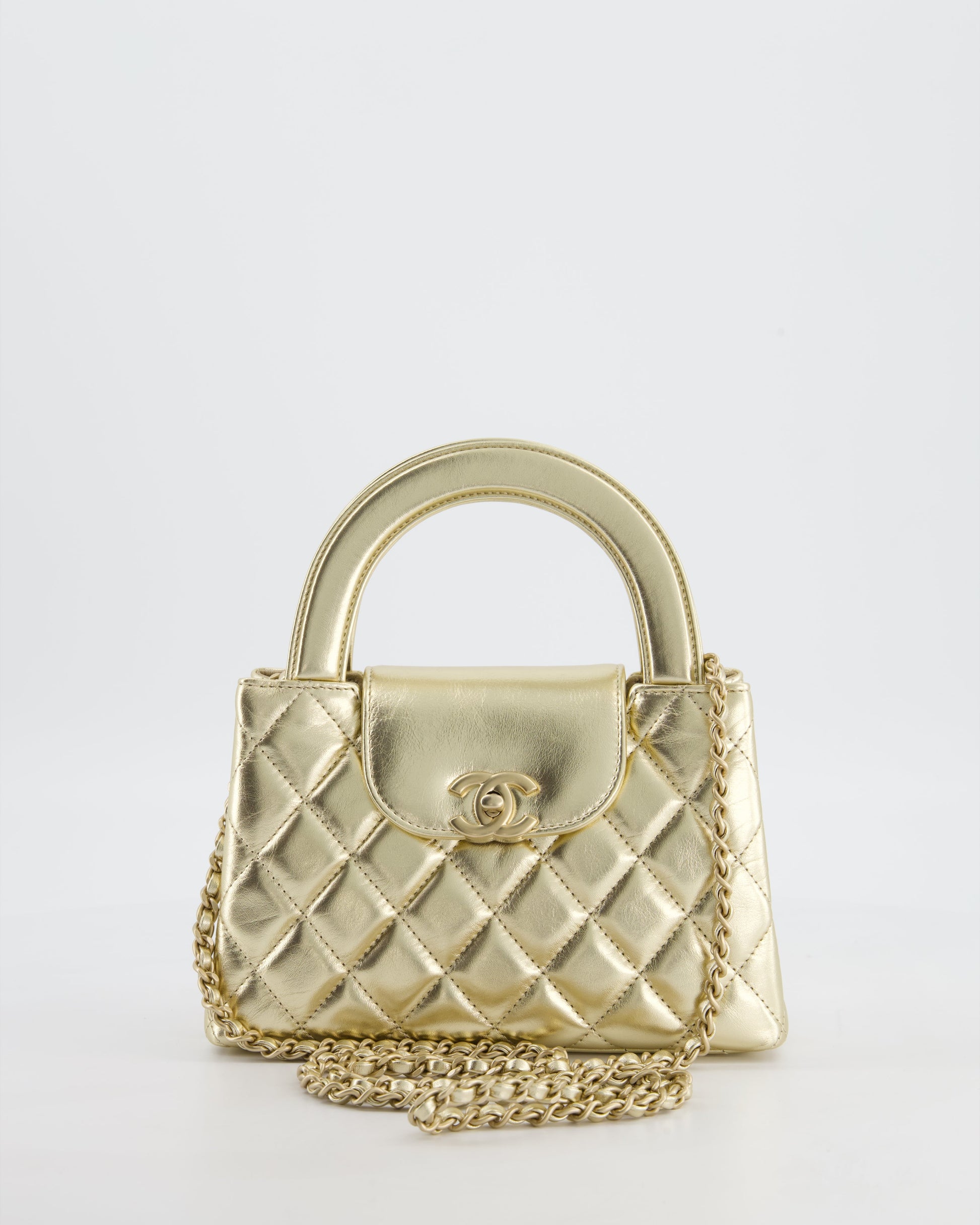 Chanel *hot* Gold Small Mini Kelly Shopping Bag in Shiny Metallic Calfskin Leather with Metallic Gold Hardware