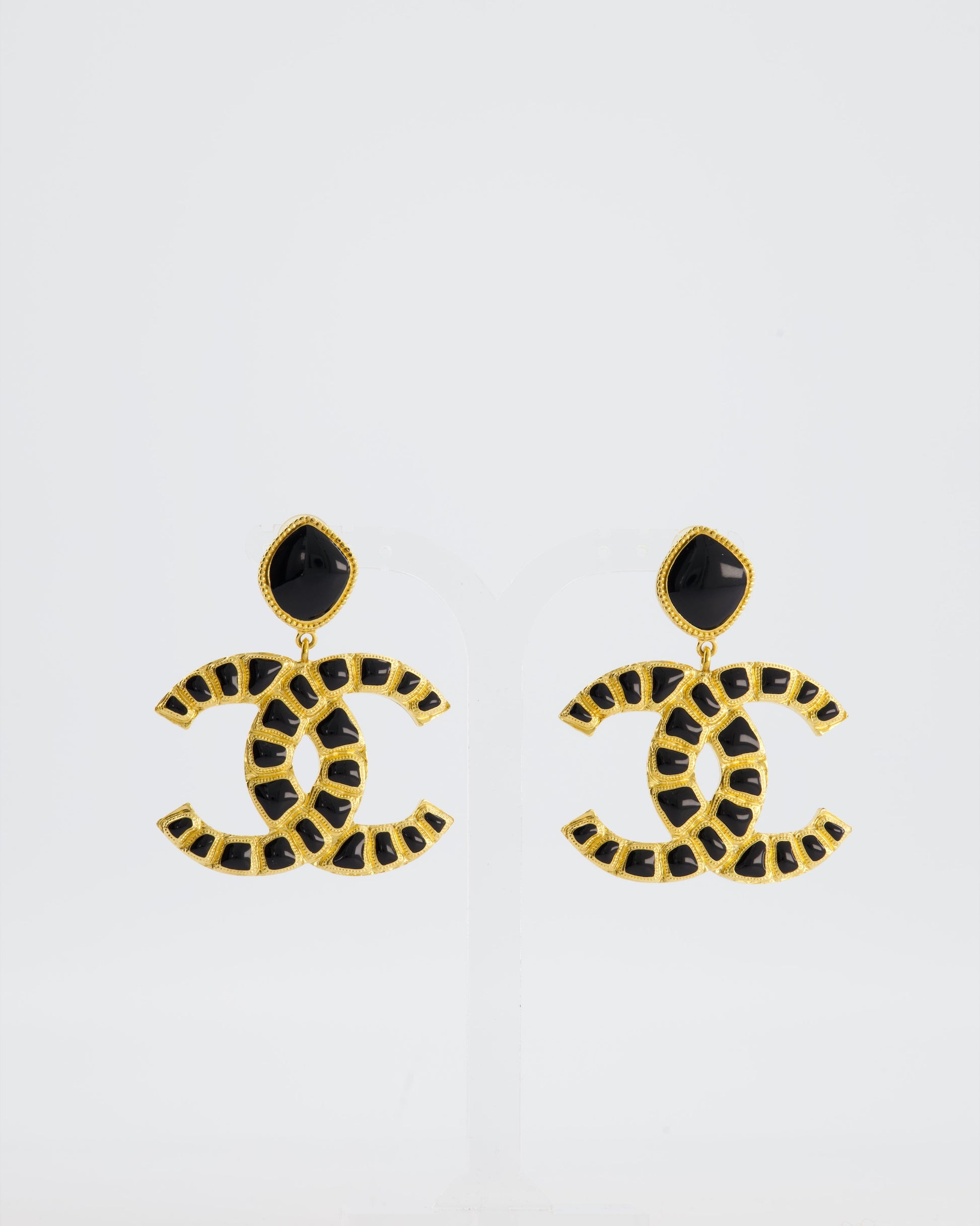 Chanel *rare* Extra Large CC Gold and Black Egyptian Collection Earrings