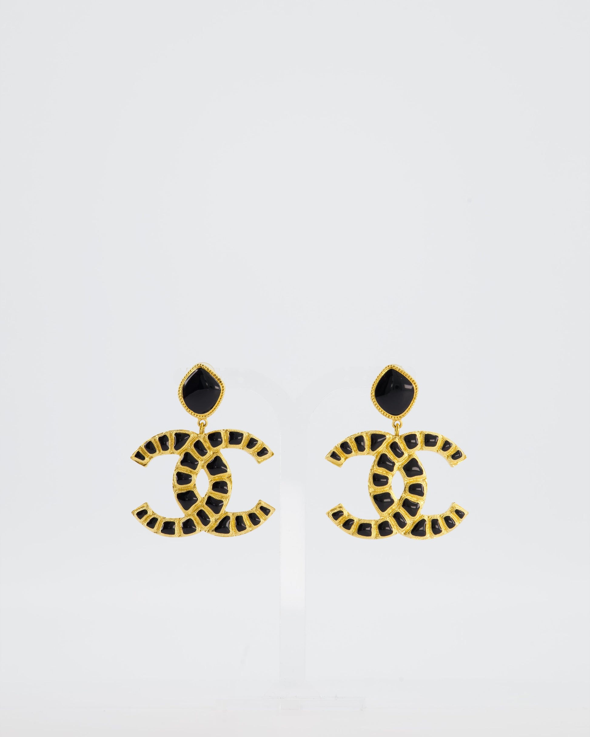 *RARE* Chanel Extra Large CC Gold and Black Egyptian Collection Earrings
