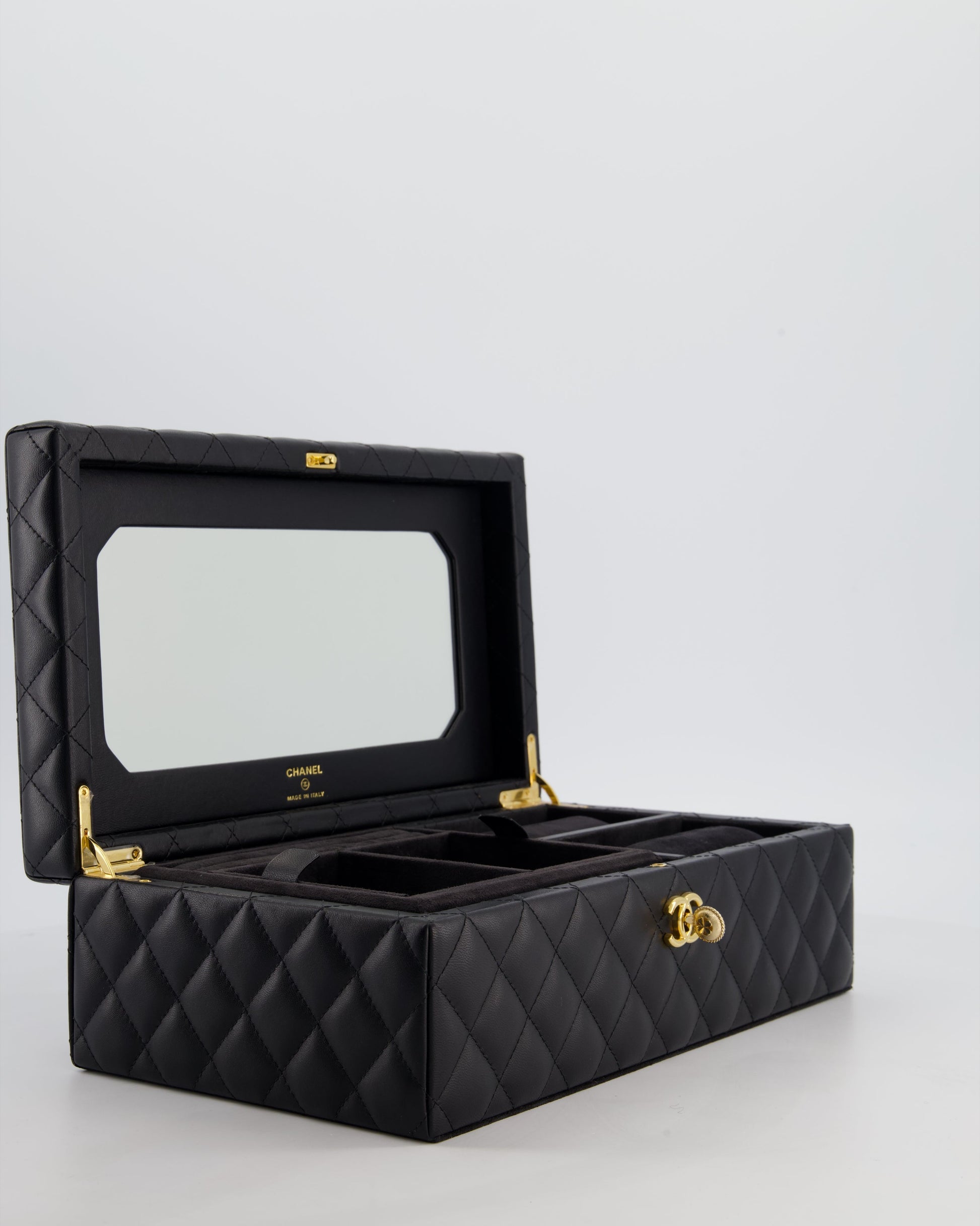 Chanel *Hot* Black Quilted Jewellery Box In Lambskin Leather With Gold Hardware