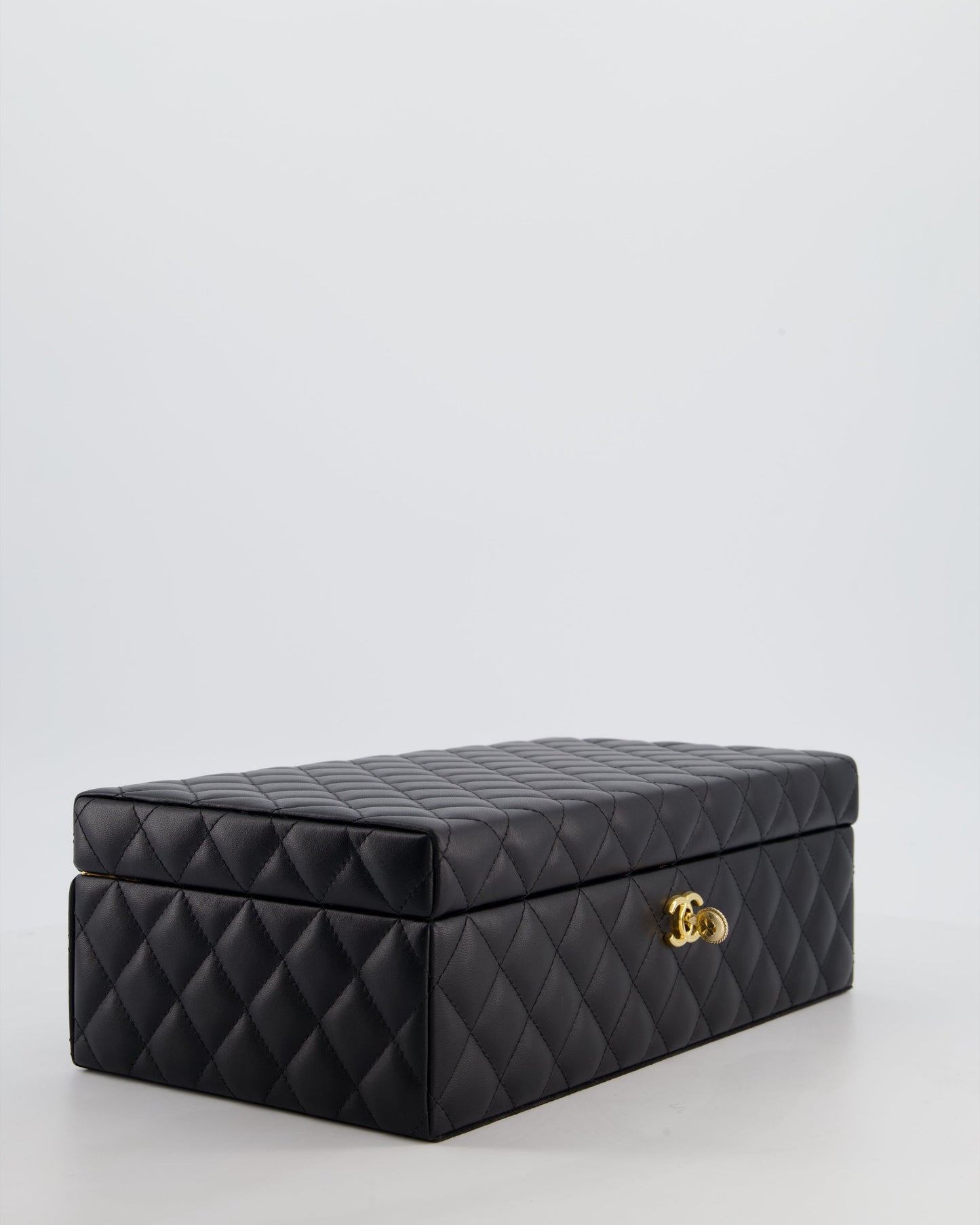 Chanel *Hot* Black Quilted Jewellery Box In Lambskin Leather With Gold Hardware