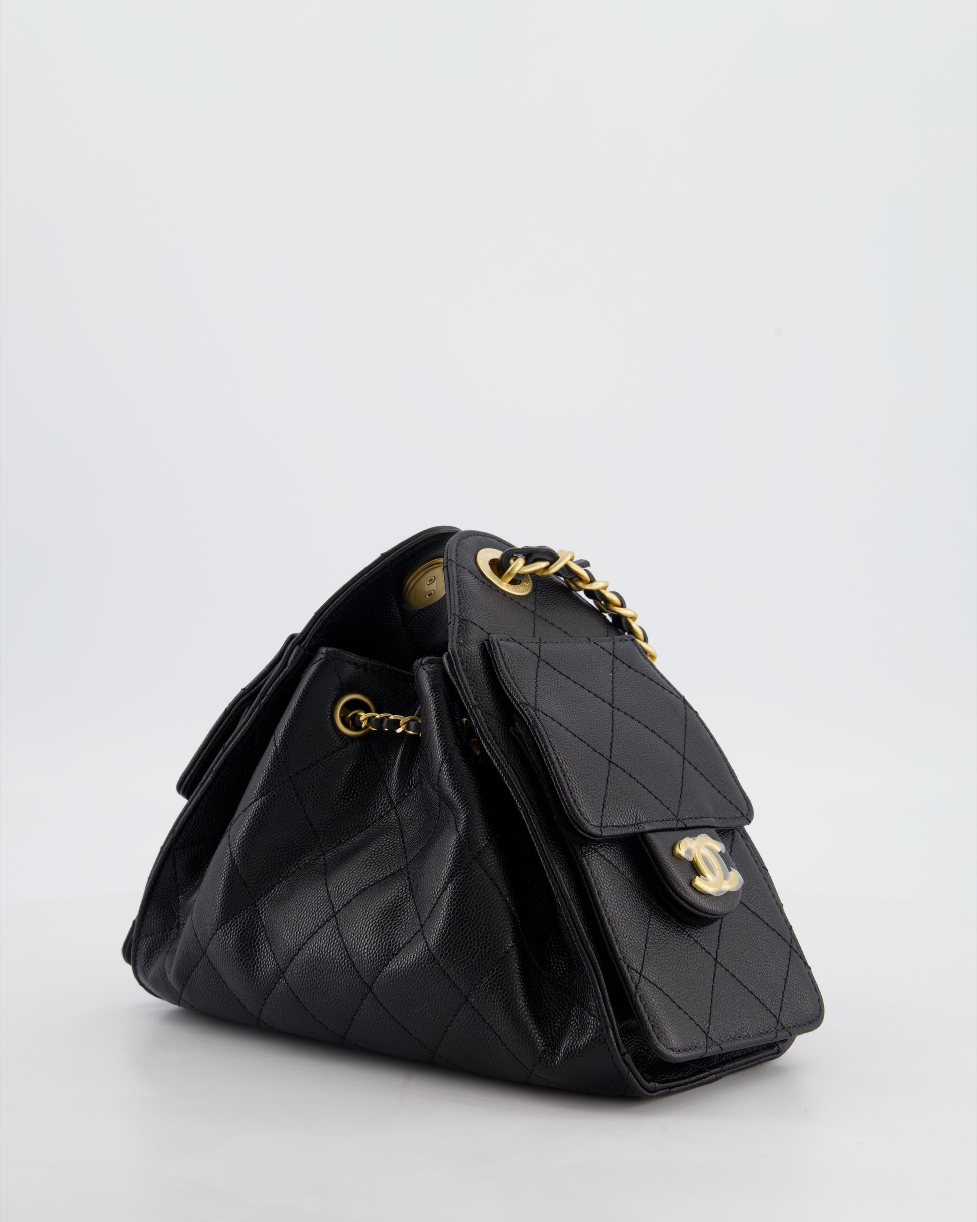 *RARE* Chanel 26C Mini 25 Handbag in Black Caviar Leather with Brushed Gold Hardware