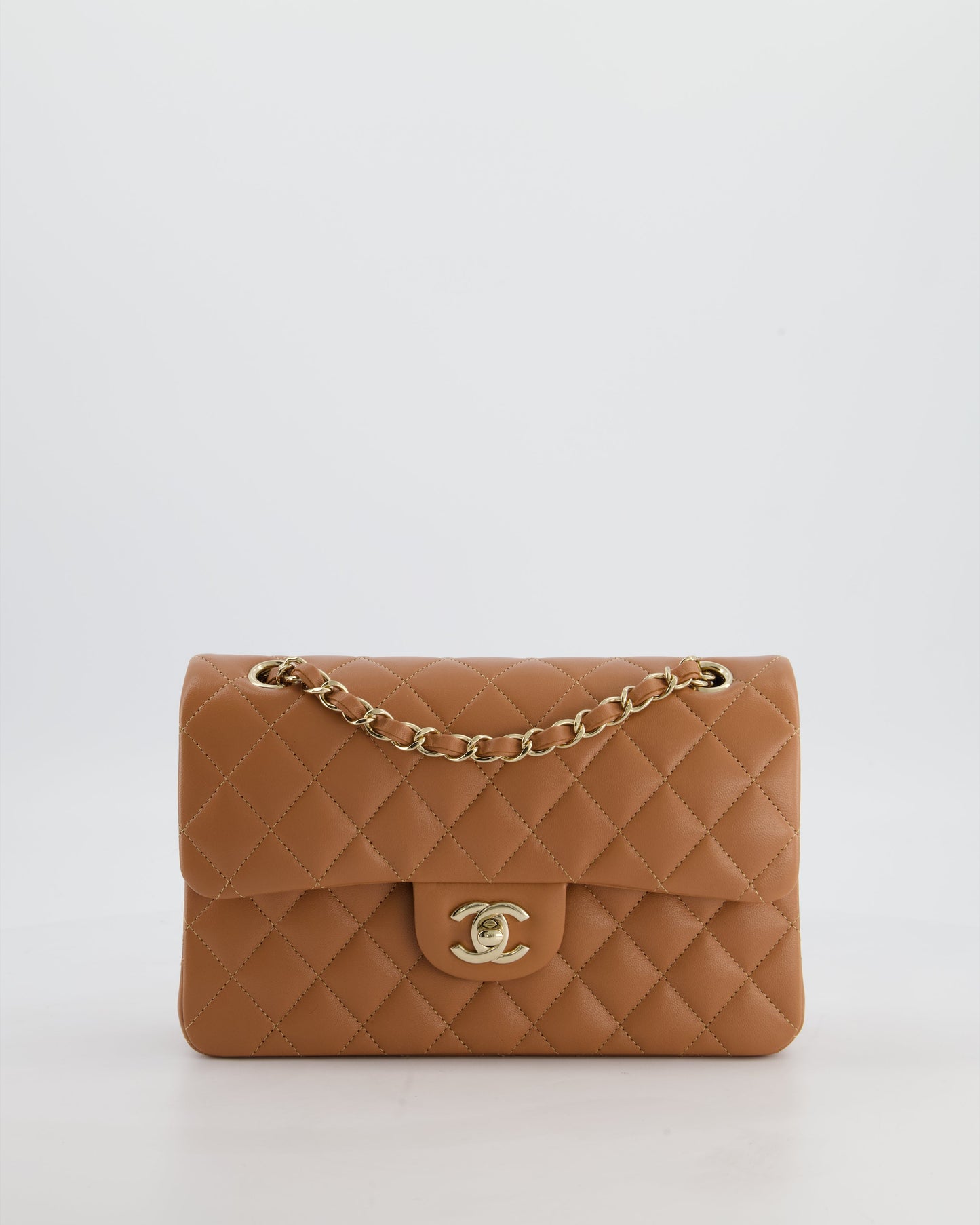 Chanel *Hot* Caramel Small Classic Double Flap Bag In Lambskin Leather With Champagne Gold Hardware