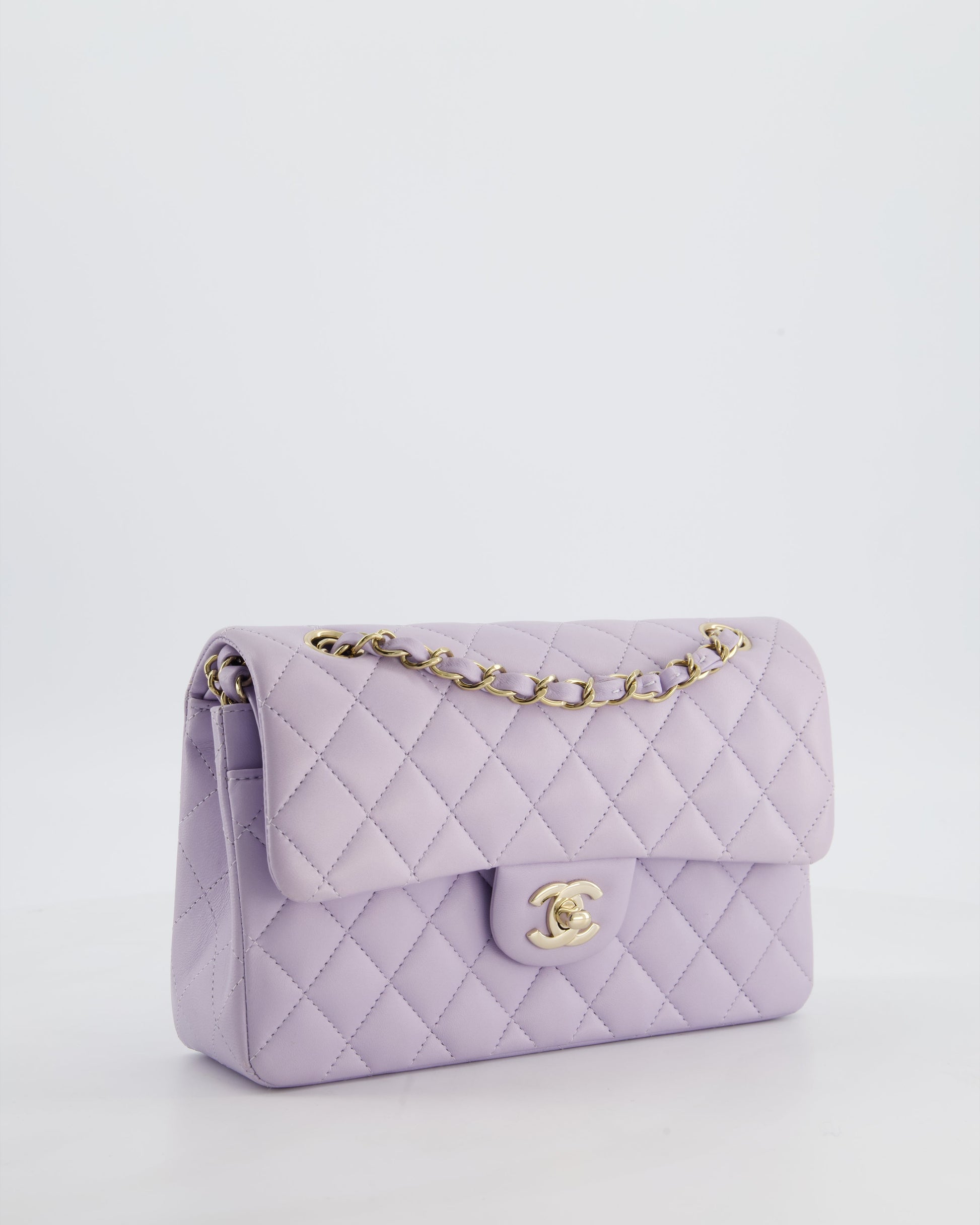 Chanel *Cute Colour* Small Classic Double Flap Bag In Light Violet Lambskin Leather With Champagne Gold Hardware