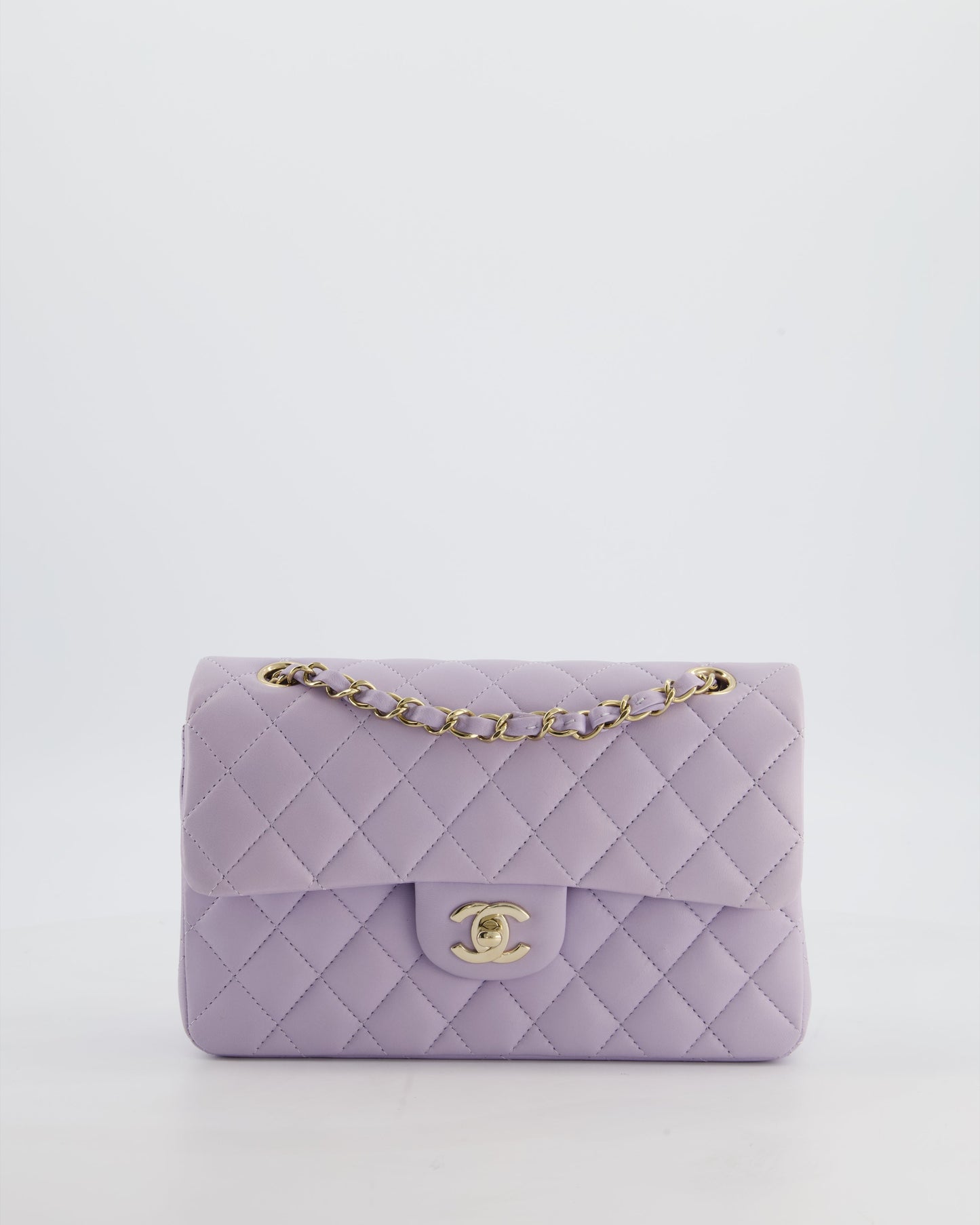 Chanel *Cute Colour* Small Classic Double Flap Bag In Light Violet Lambskin Leather With Champagne Gold Hardware