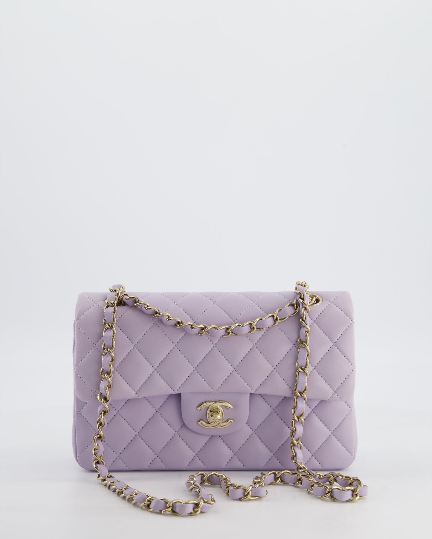 Chanel *Cute Colour* Small Classic Double Flap Bag In Light Violet Lambskin Leather With Champagne Gold Hardware