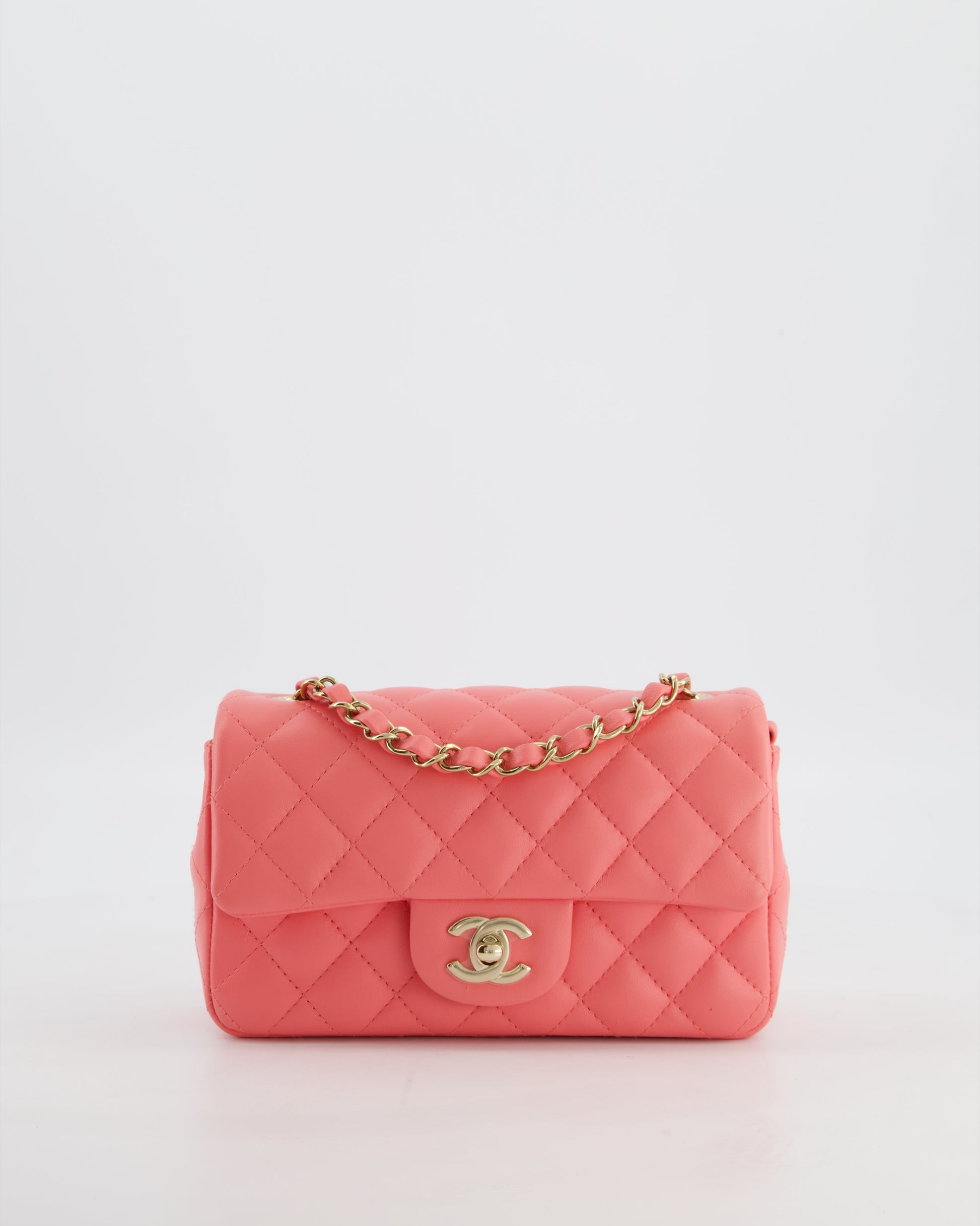 Chanel Classic Mini Rectangular Flap Bag in Hot Pink Lambskin Leather with Champagne Gold Hardware