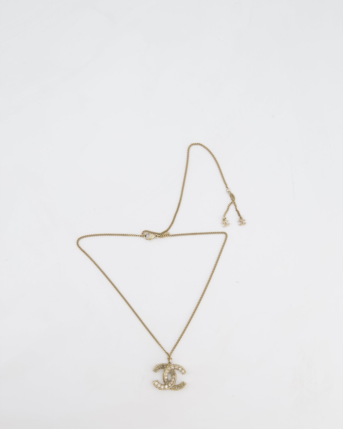 Chanel 12/a Champagne Gold Diamante CC Reversible Necklace
