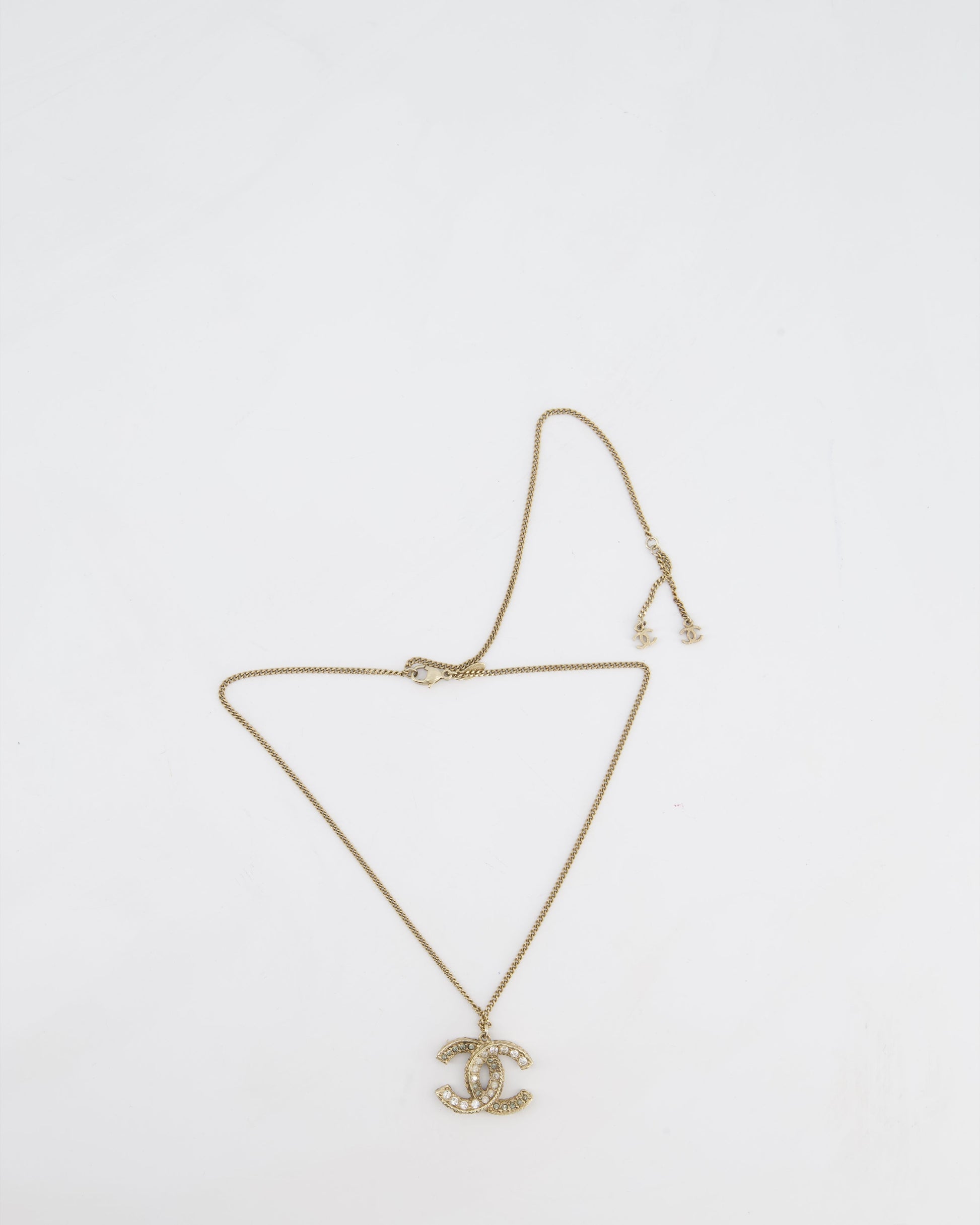 Chanel 12/a Champagne Gold Diamante CC Reversible Necklace