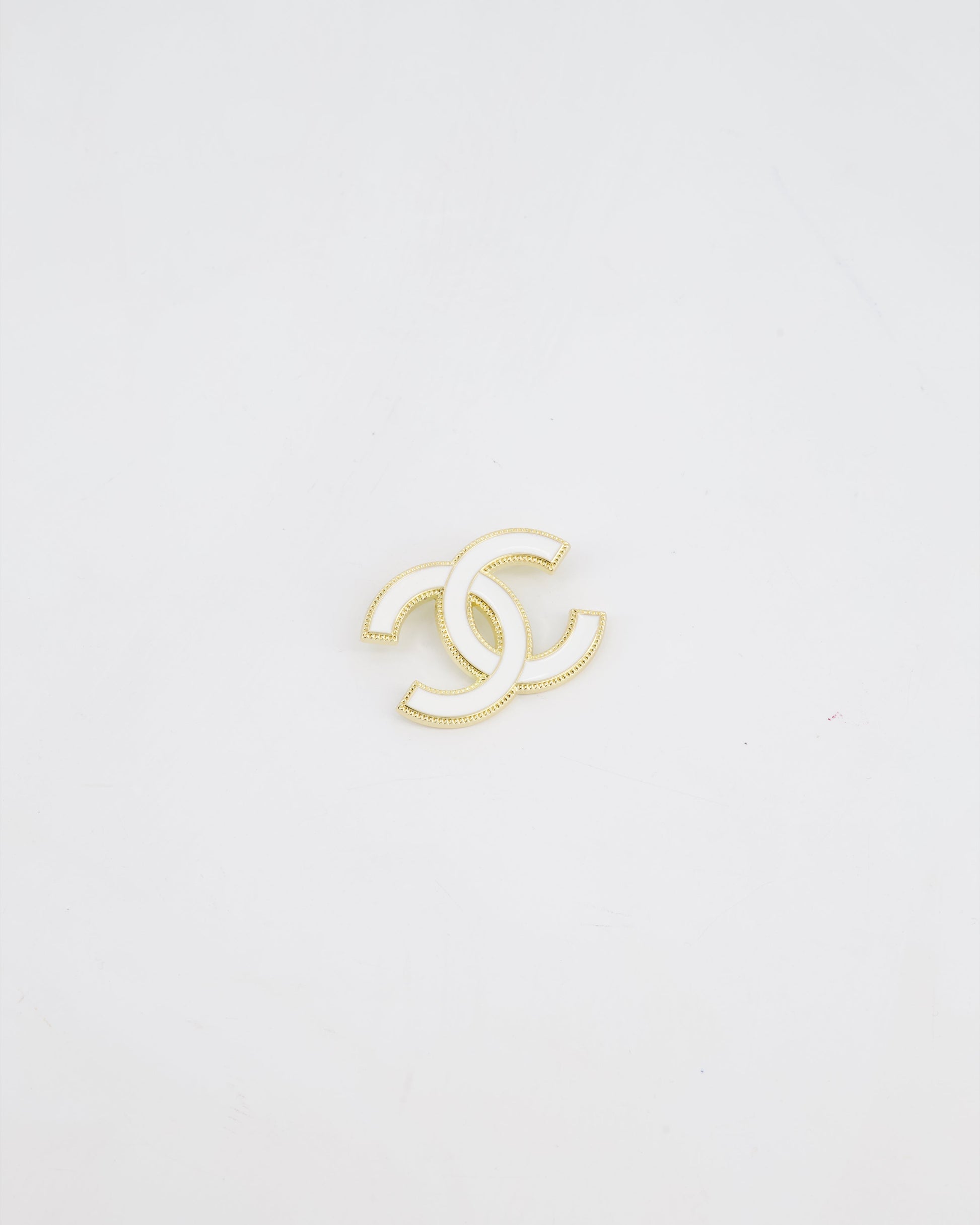 Chanel 23K White & Gold Cc Brooch