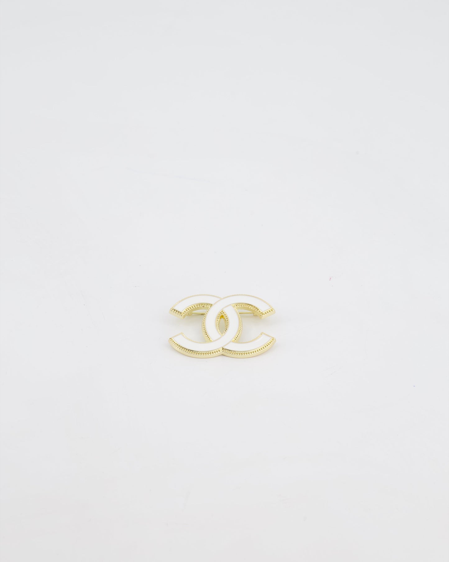 Chanel 23K White & Gold Cc Brooch