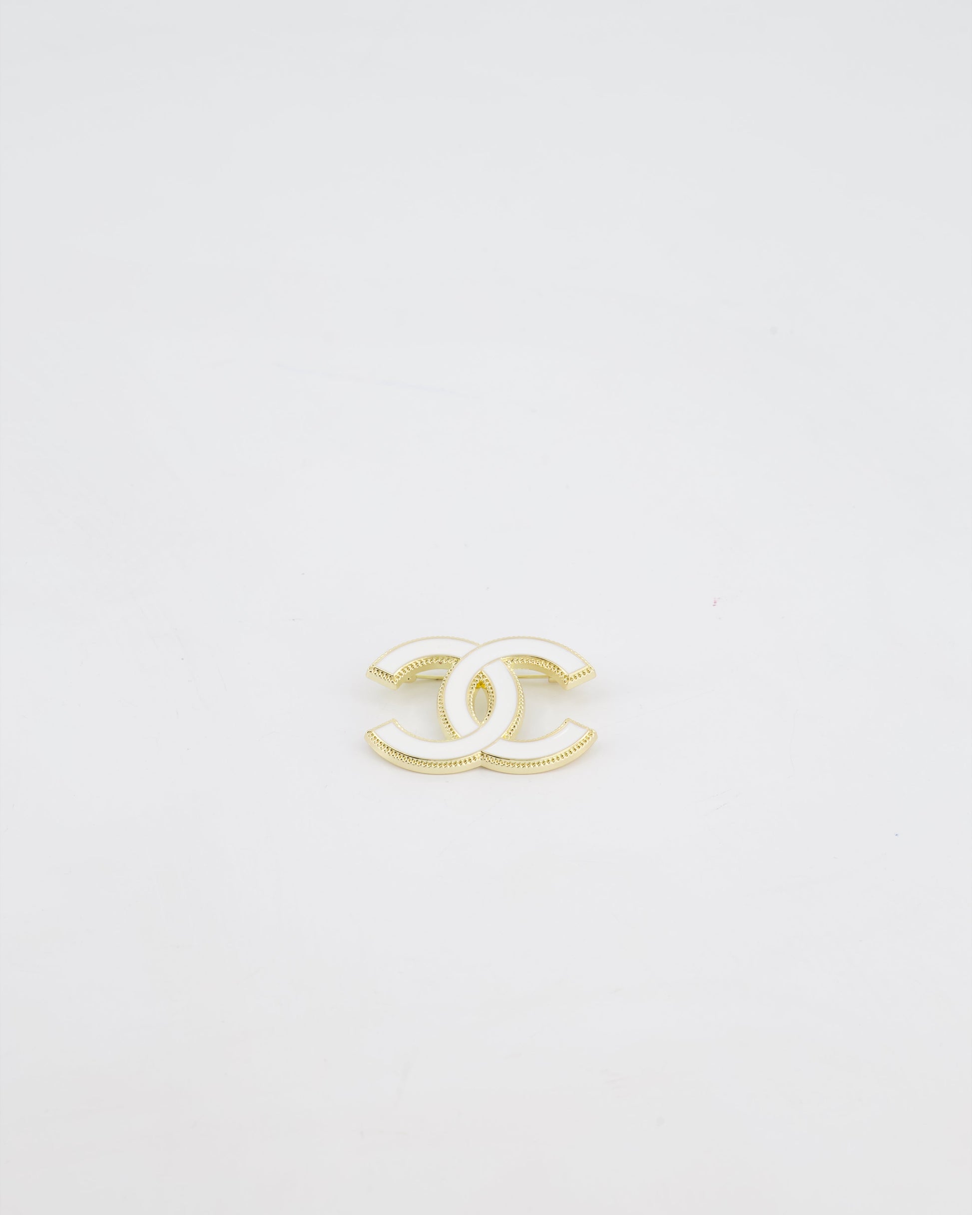 Chanel 23K White & Gold Cc Brooch