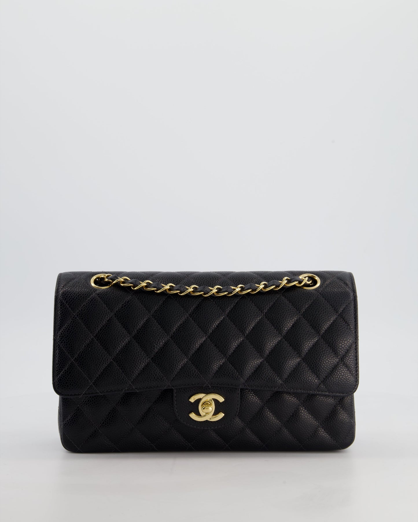 Chanel   Medium Black Classic Double Flap Bag in Caviar Leather with Gold Hardware