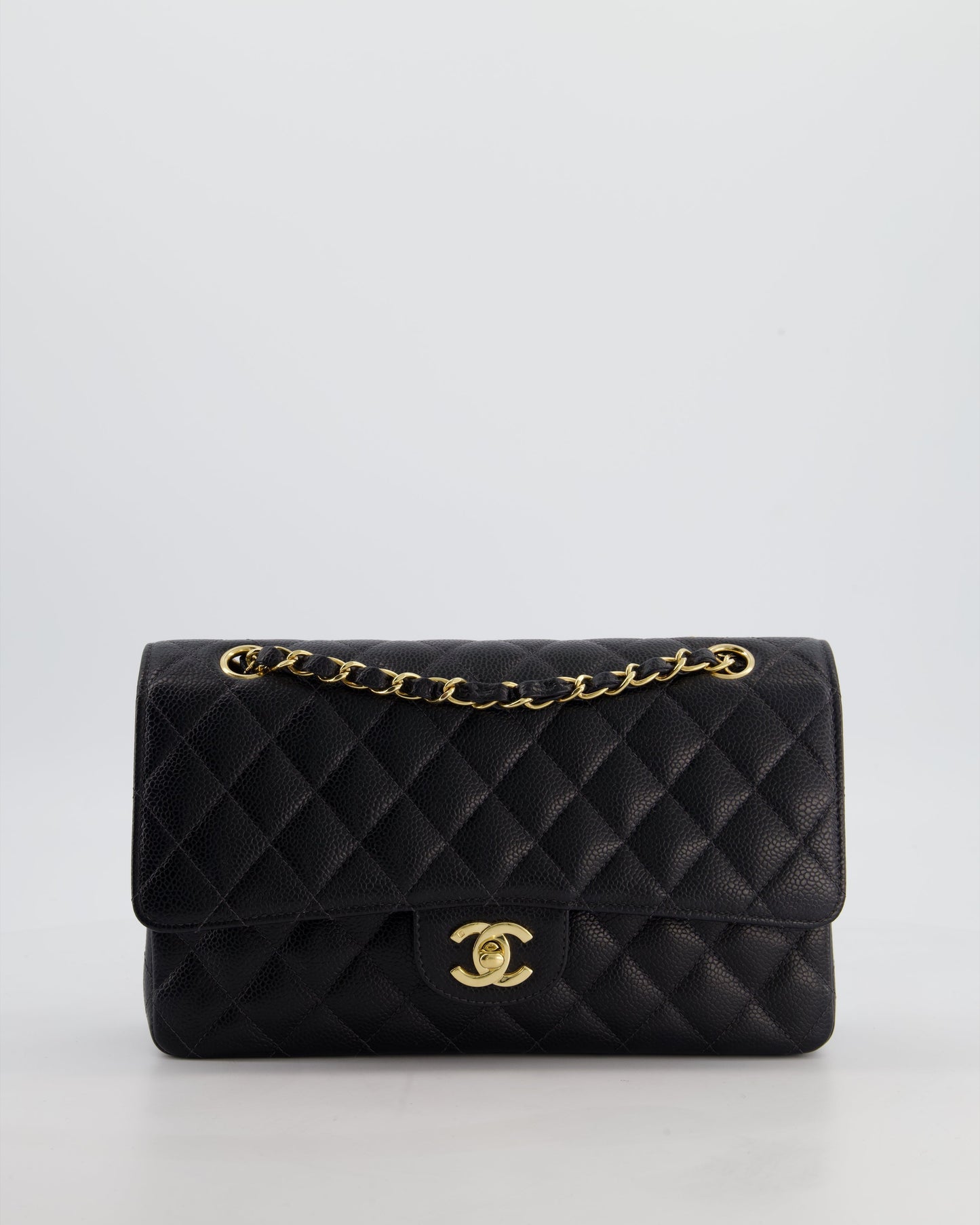 Chanel   Medium Black Classic Double Flap Bag in Caviar Leather with Gold Hardware