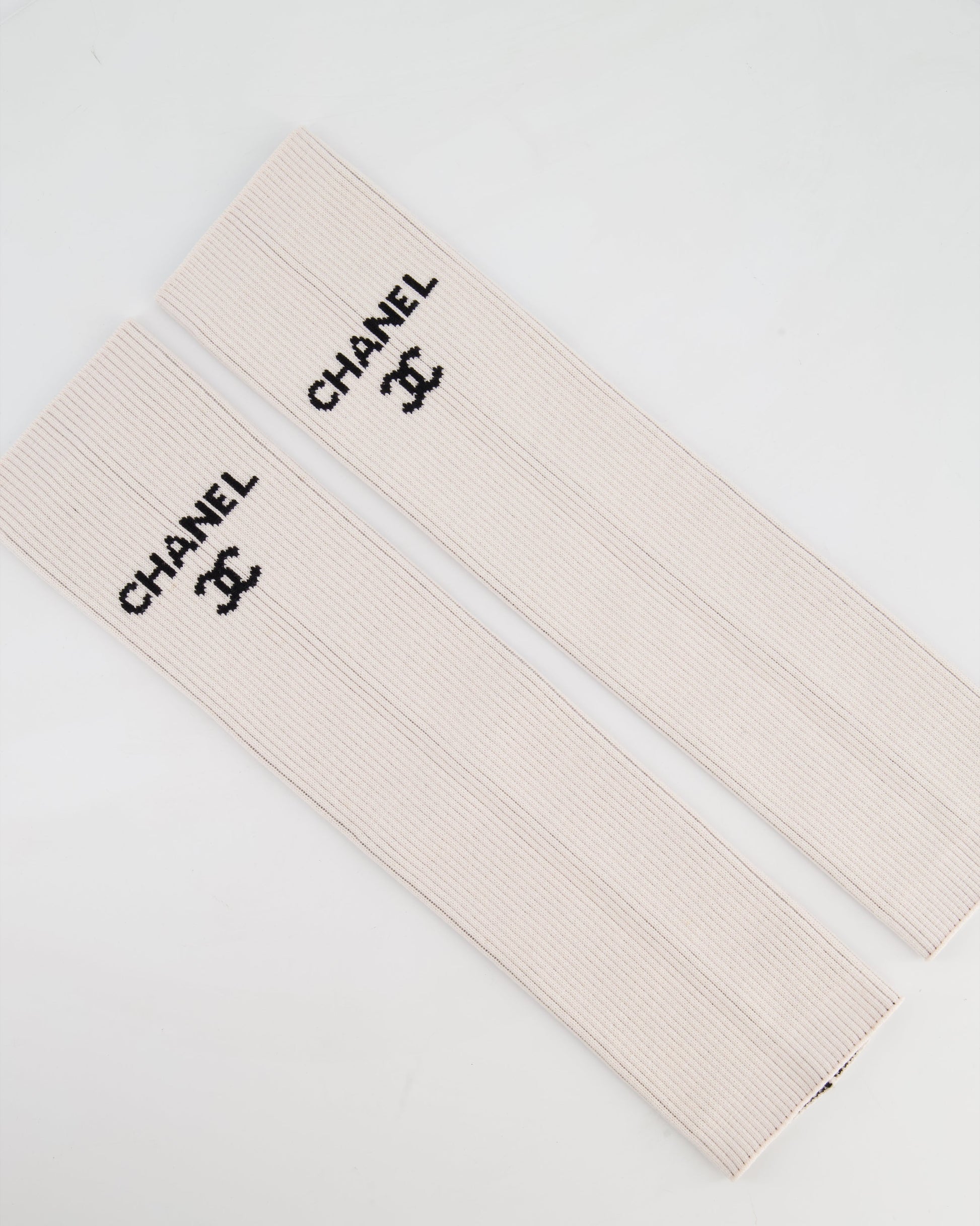 Chanel Light Pink Knit Leg Warmers with Black Logo Handbag