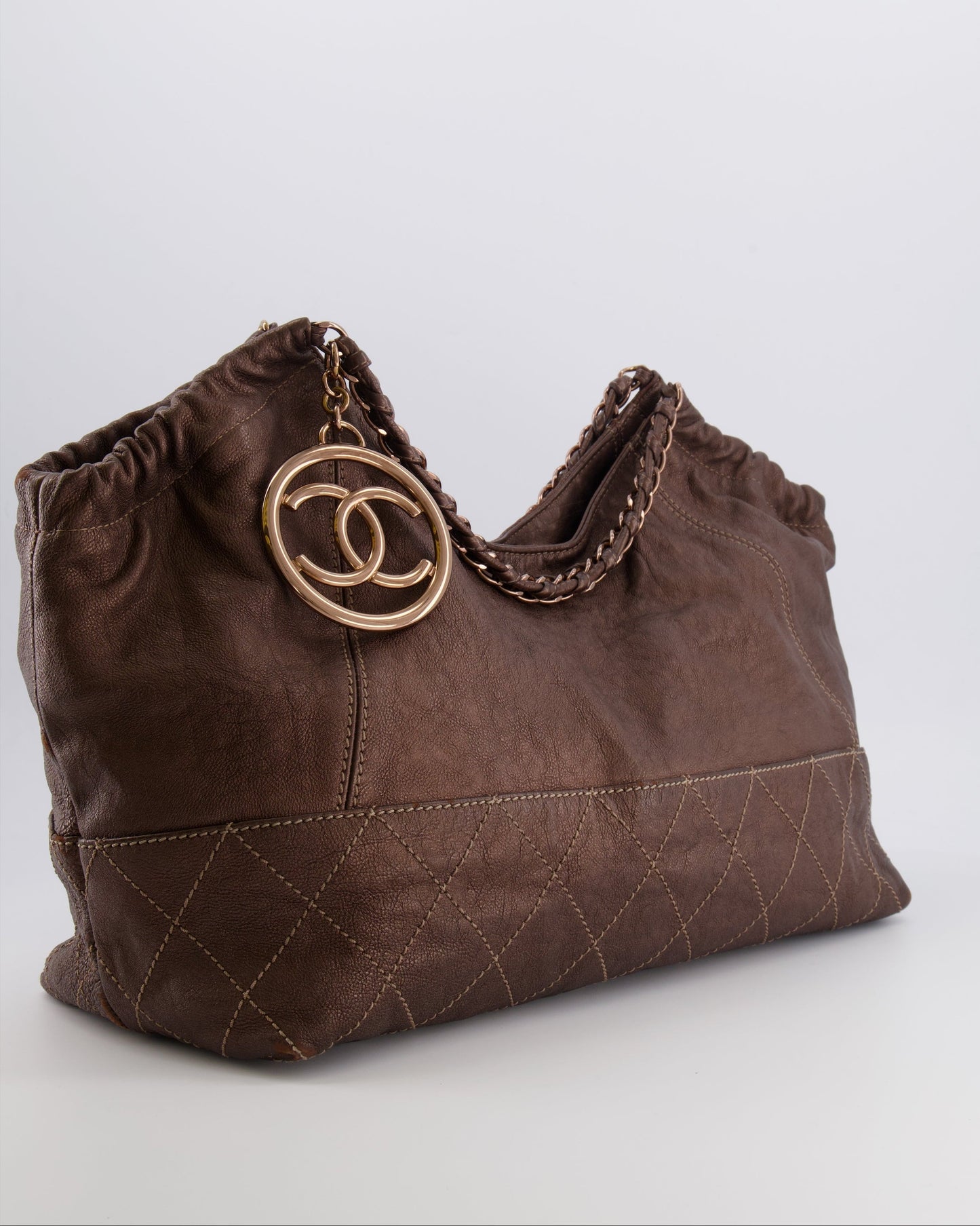 Chanel   Bronze Calfskin Quilted Coco Cabas Tote Bag with Rose Gold CC Logo