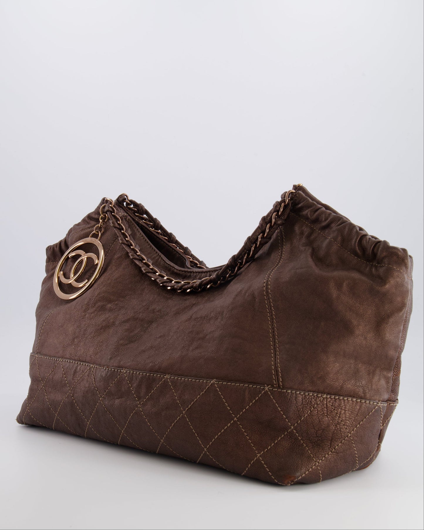 Chanel   Bronze Calfskin Quilted Coco Cabas Tote Bag with Rose Gold CC Logo