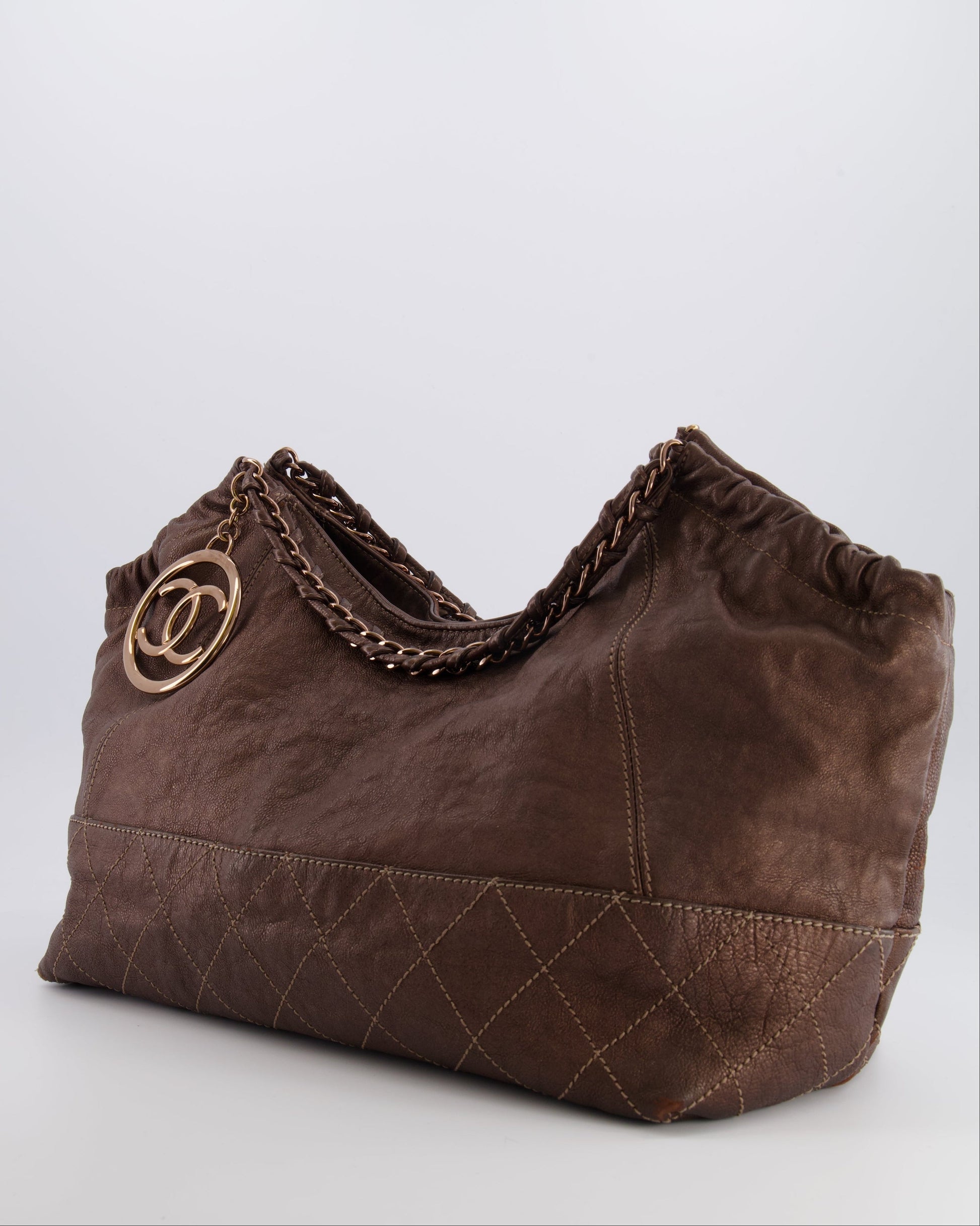 Chanel   Bronze Calfskin Quilted Coco Cabas Tote Bag with Rose Gold CC Logo