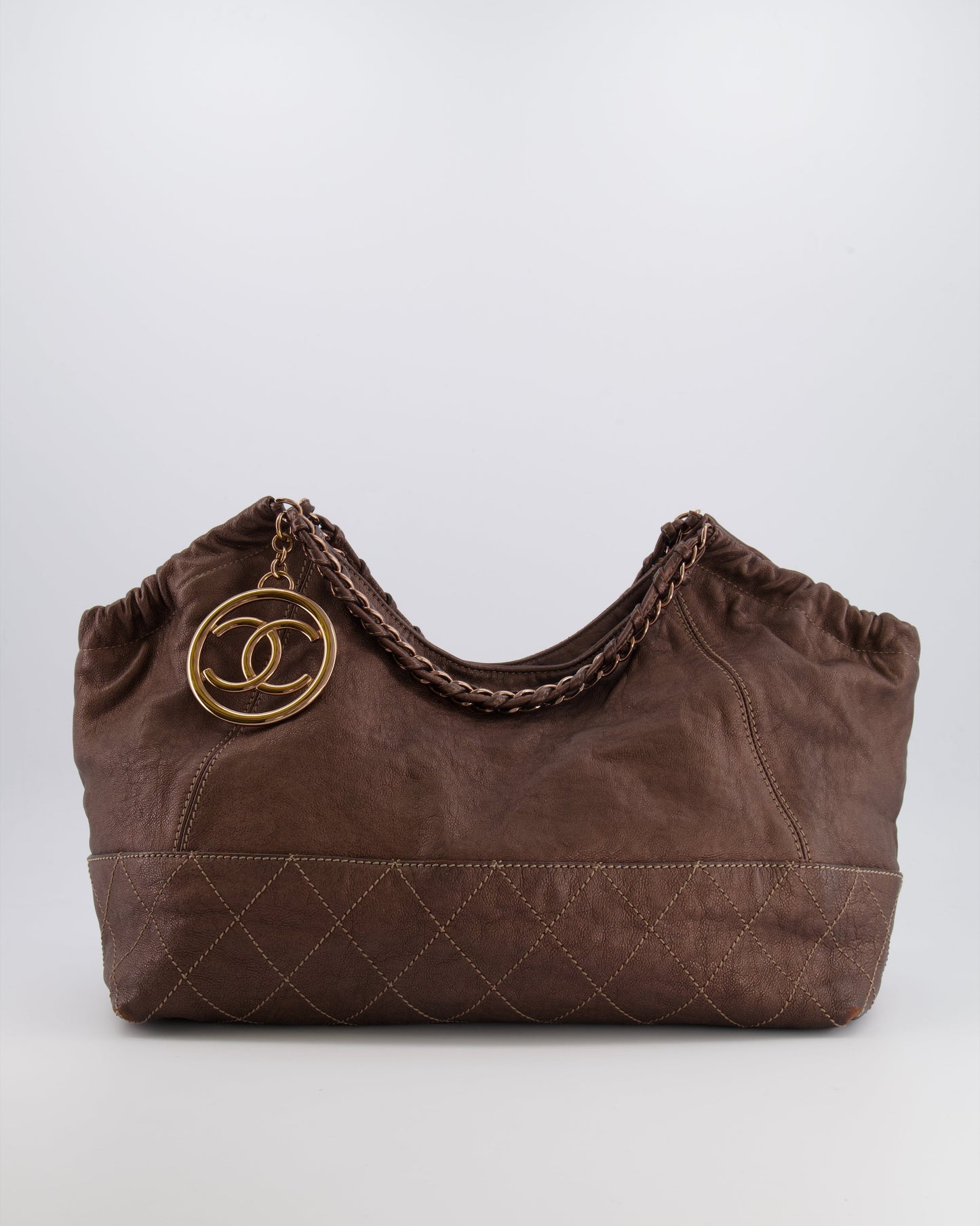 Chanel   Bronze Calfskin Quilted Coco Cabas Tote Bag with Rose Gold CC Logo
