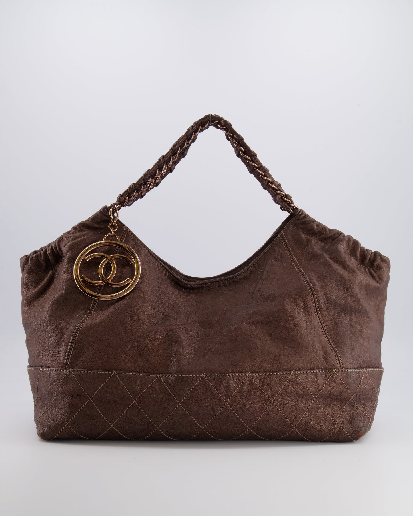 Chanel   Bronze Calfskin Quilted Coco Cabas Tote Bag with Rose Gold CC Logo