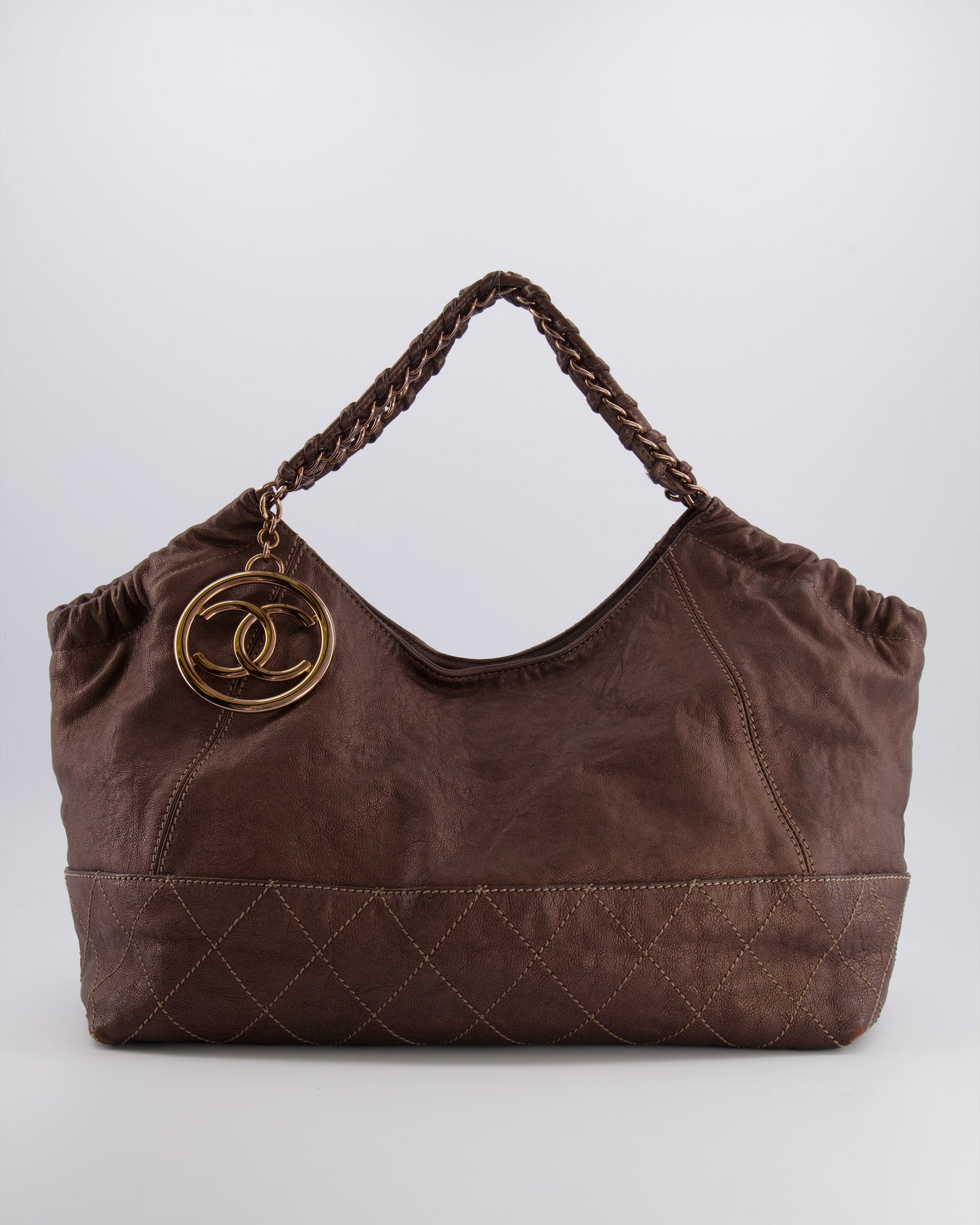 Chanel   Bronze Calfskin Quilted Coco Cabas Tote Bag with Rose Gold CC Logo