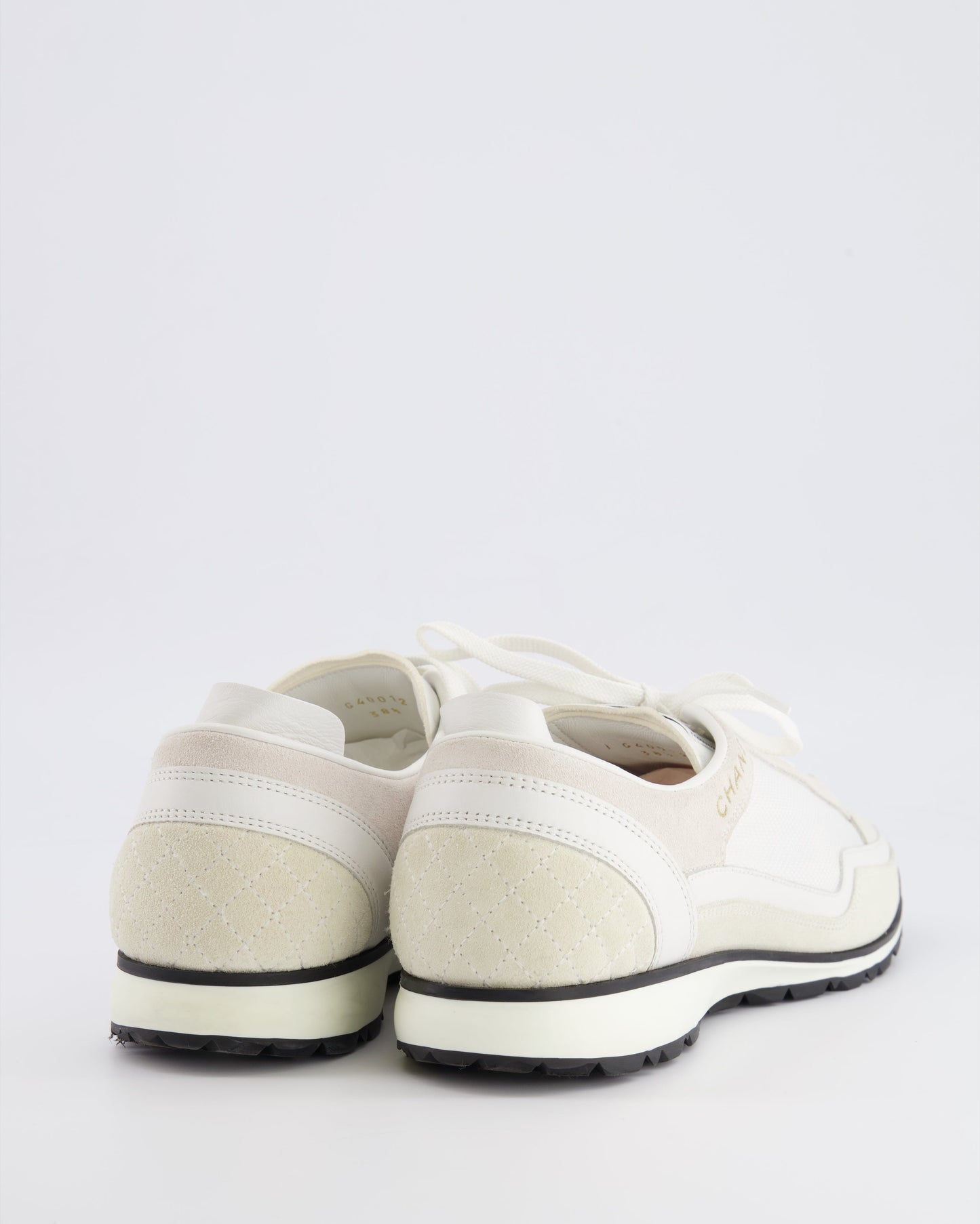 Chanel Cream Suede and Leather Trainers with Black Soles and Gold Metallic Logo Details Size Eu 38.5 Women Shoes