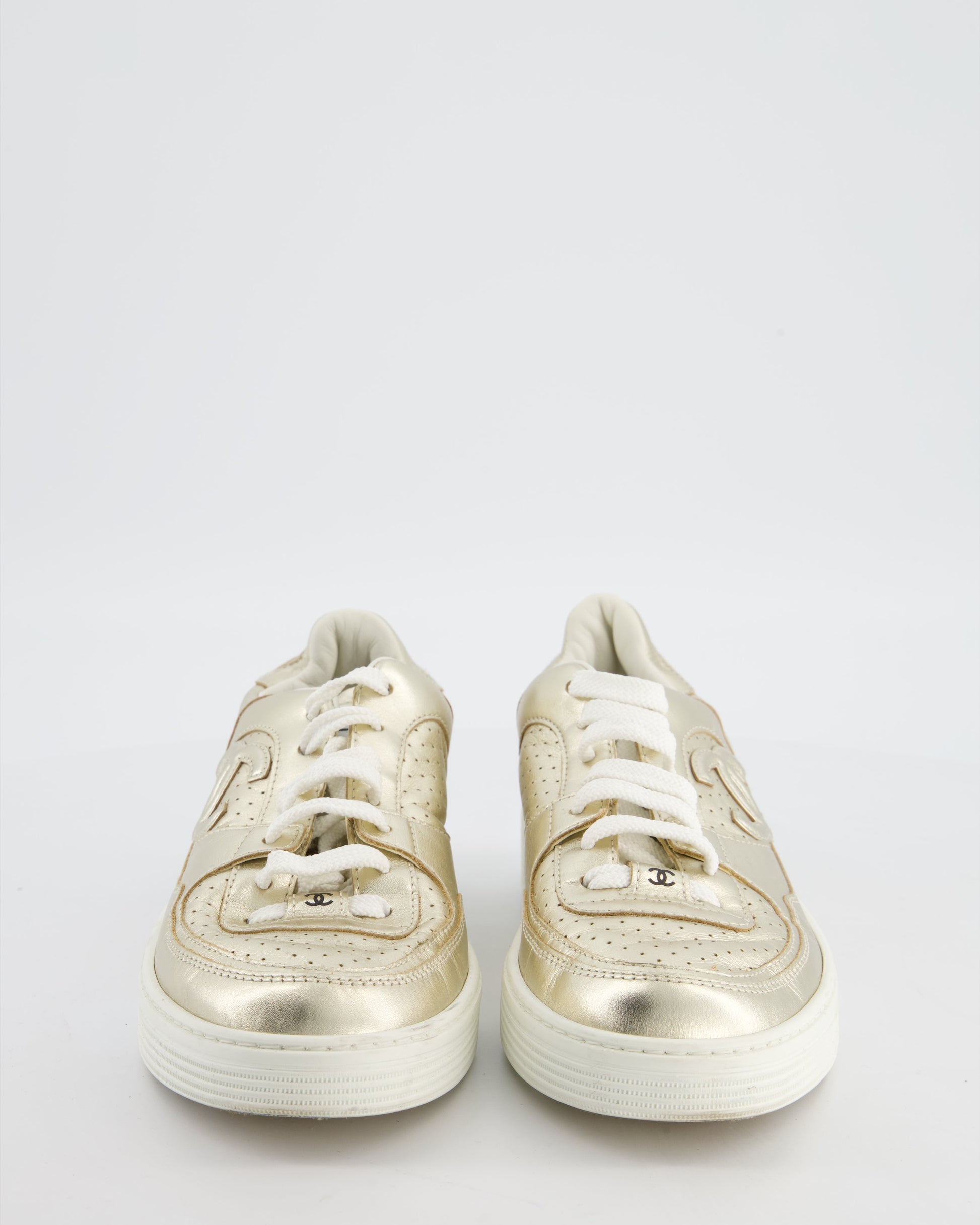 Chanel Gold Metallic CC Logo Trainers Size Eu 38 Women Shoes